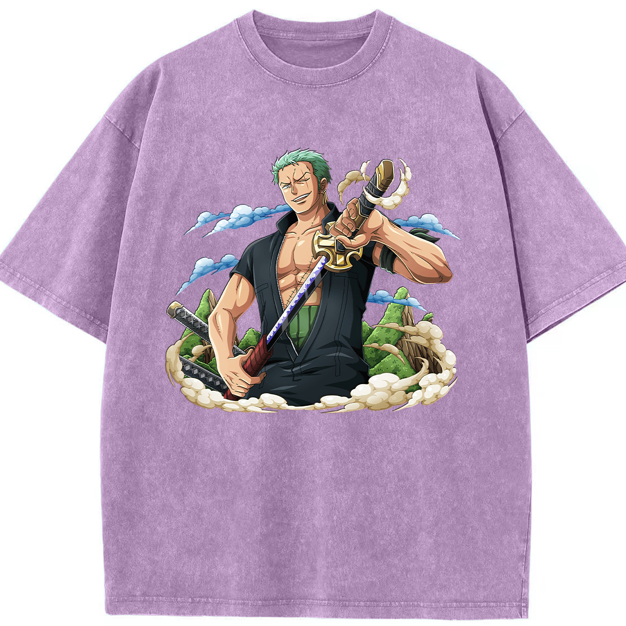 ワンピース ロロノア・ゾロ ONE PIECE Roronoa Zoro 綿100% ヴィンテージ風 半袖Tシャツ（フロントプリント）