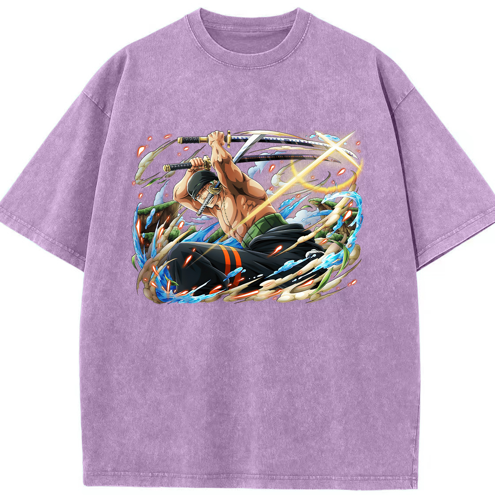 ワンピース ロロノア・ゾロ ONE PIECE Roronoa Zoro 綿100% ヴィンテージ風 半袖Tシャツ（フロントプリント）
