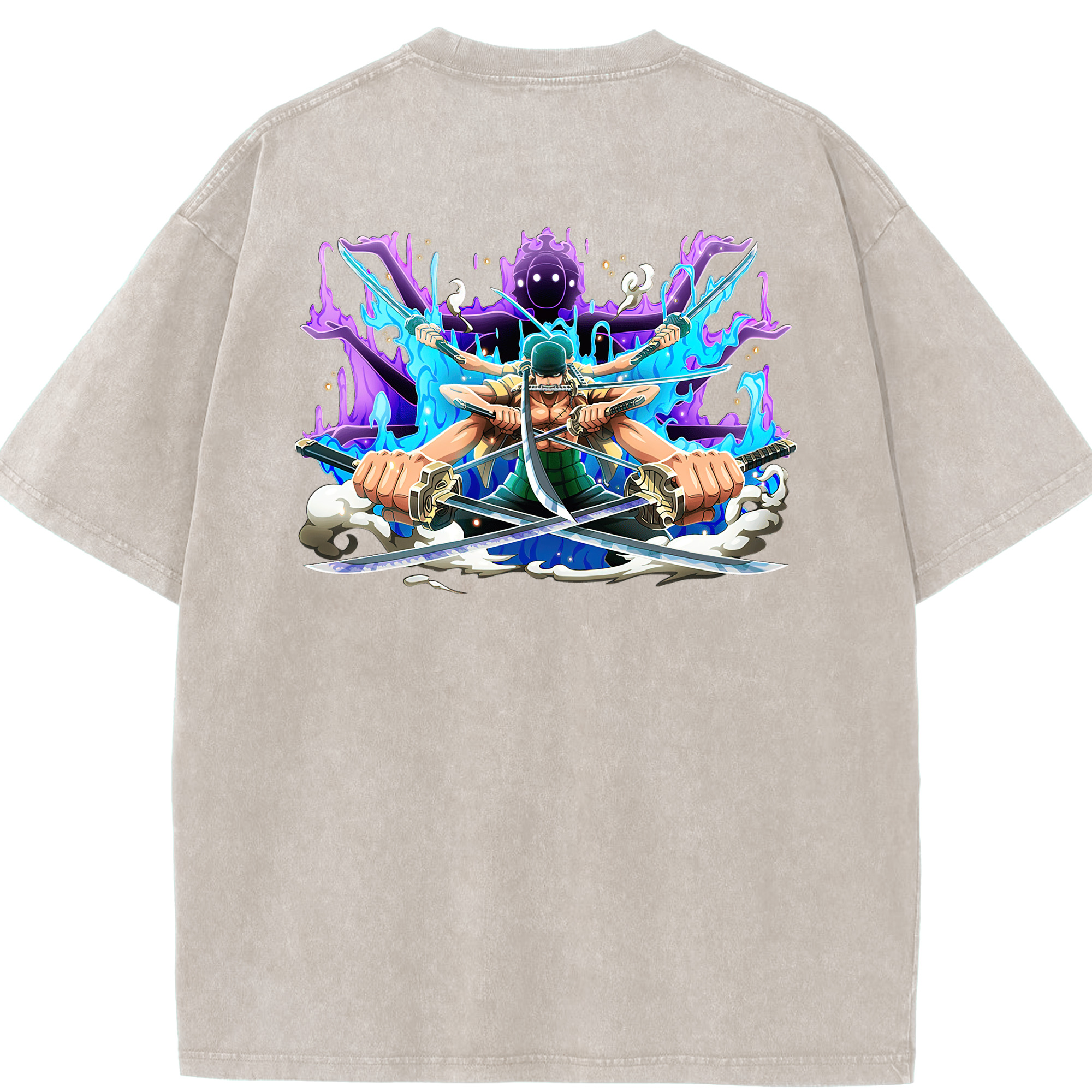 ワンピース ロロノア・ゾロ ONE PIECE Roronoa Zoro 綿100% ヴィンテージ風 半袖Tシャツ（背面プリント）
