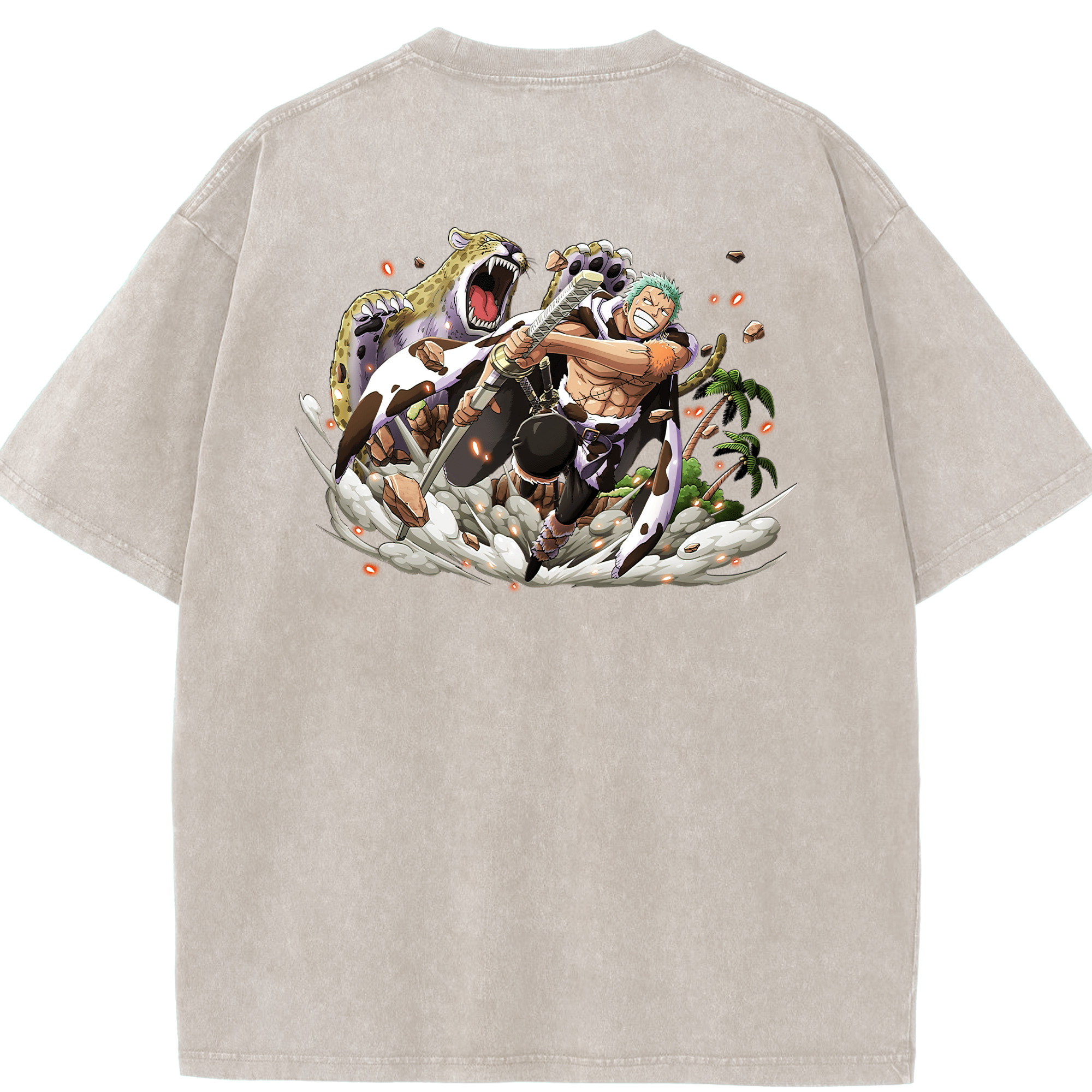 ワンピース ロロノア・ゾロ ONE PIECE Roronoa Zoro 綿100% ヴィンテージ風 半袖Tシャツ（背面プリント）