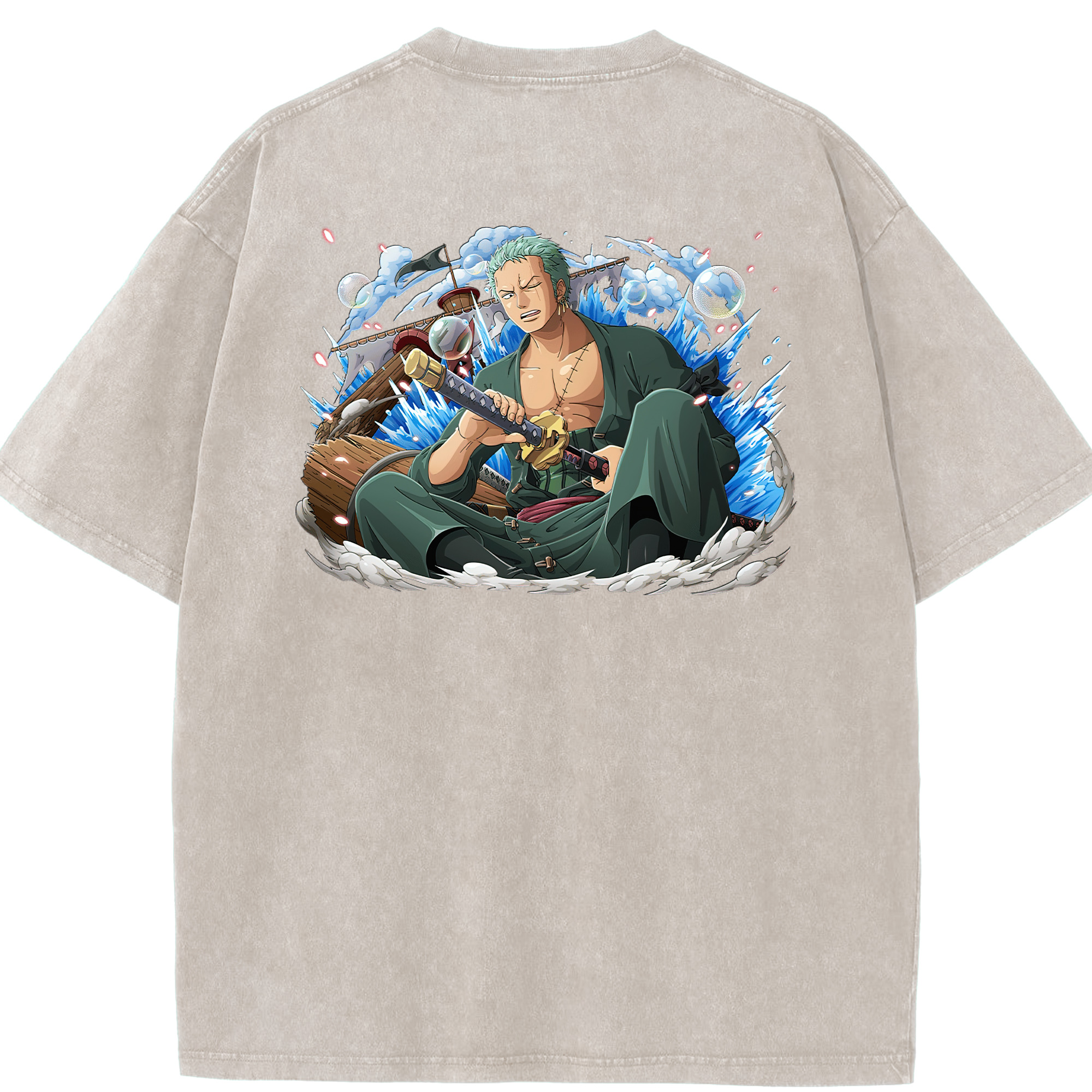 ワンピース ロロノア・ゾロ ONE PIECE Roronoa Zoro 綿100% ヴィンテージ風 半袖Tシャツ（背面プリント）