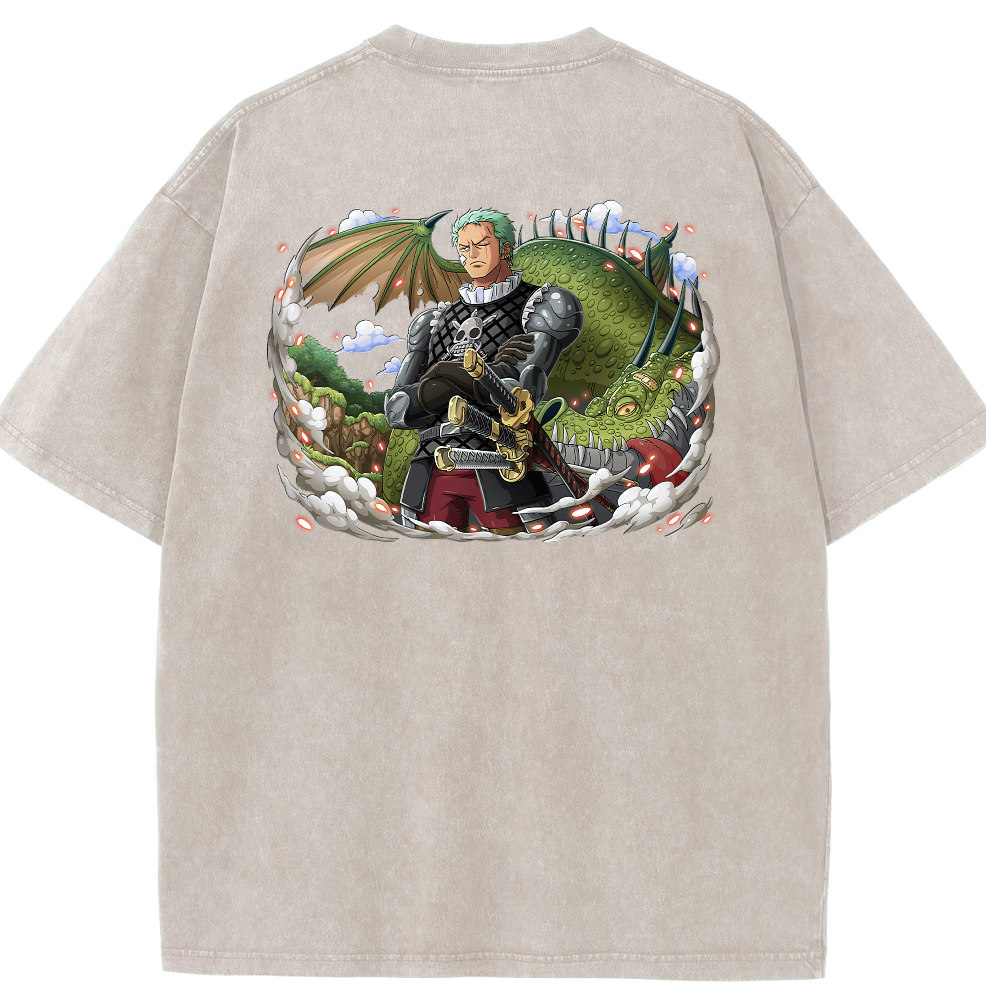 ワンピース ロロノア・ゾロ ONE PIECE Roronoa Zoro 綿100% ヴィンテージ風 半袖Tシャツ（背面プリント）