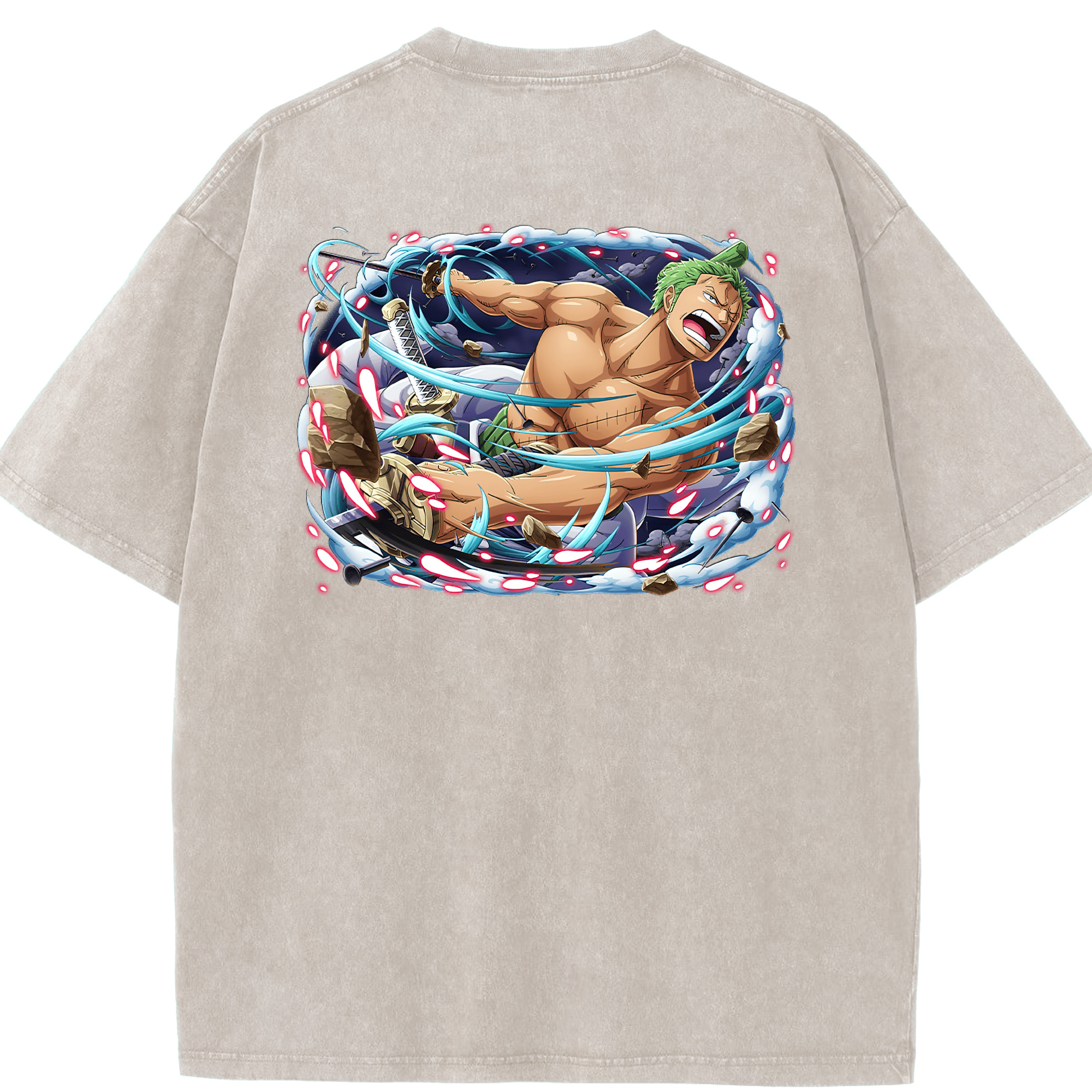 ワンピース ロロノア・ゾロ ONE PIECE Roronoa Zoro 綿100% ヴィンテージ風 半袖Tシャツ（背面プリント）