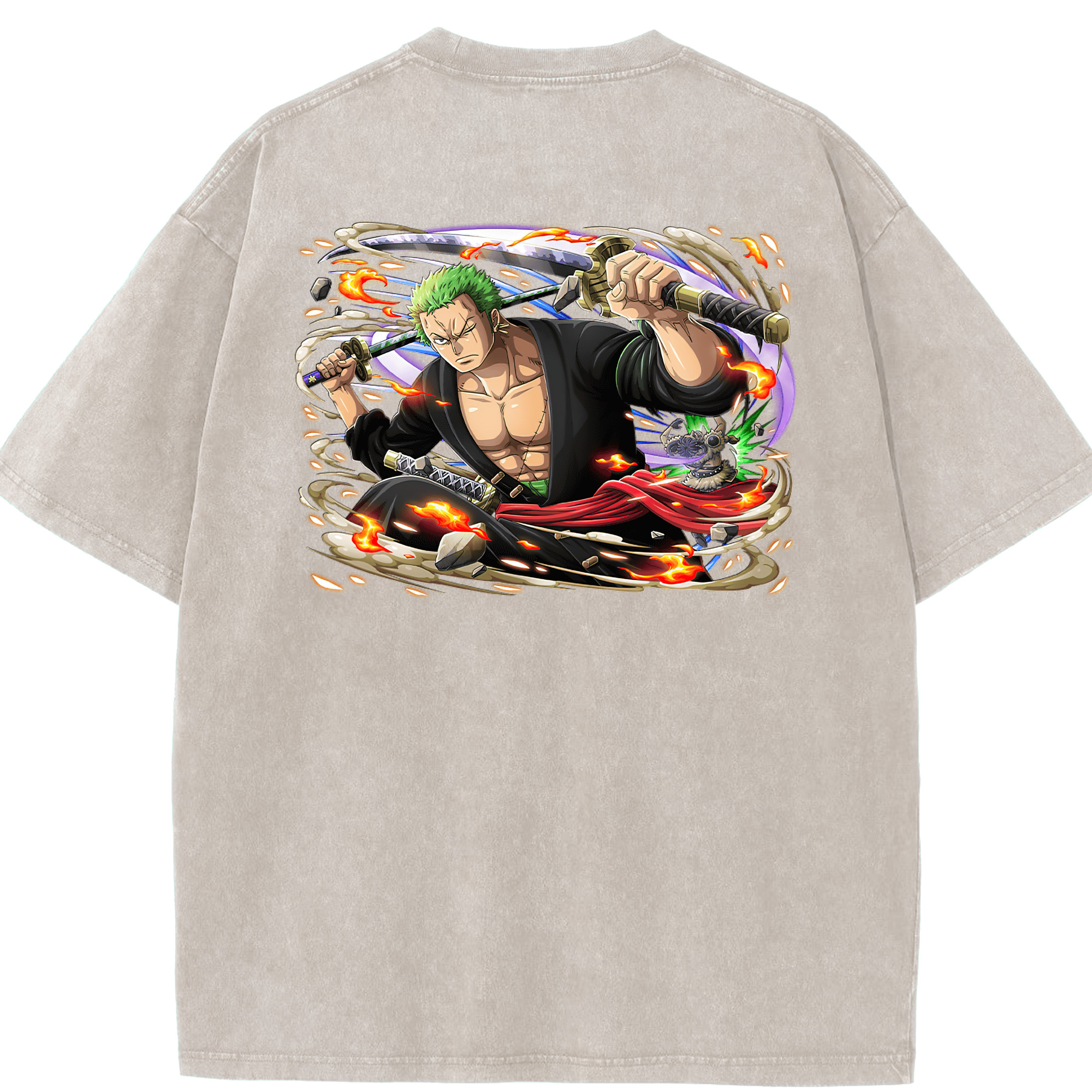 ワンピース ロロノア・ゾロ ONE PIECE Roronoa Zoro 綿100% ヴィンテージ風 半袖Tシャツ（背面プリント）