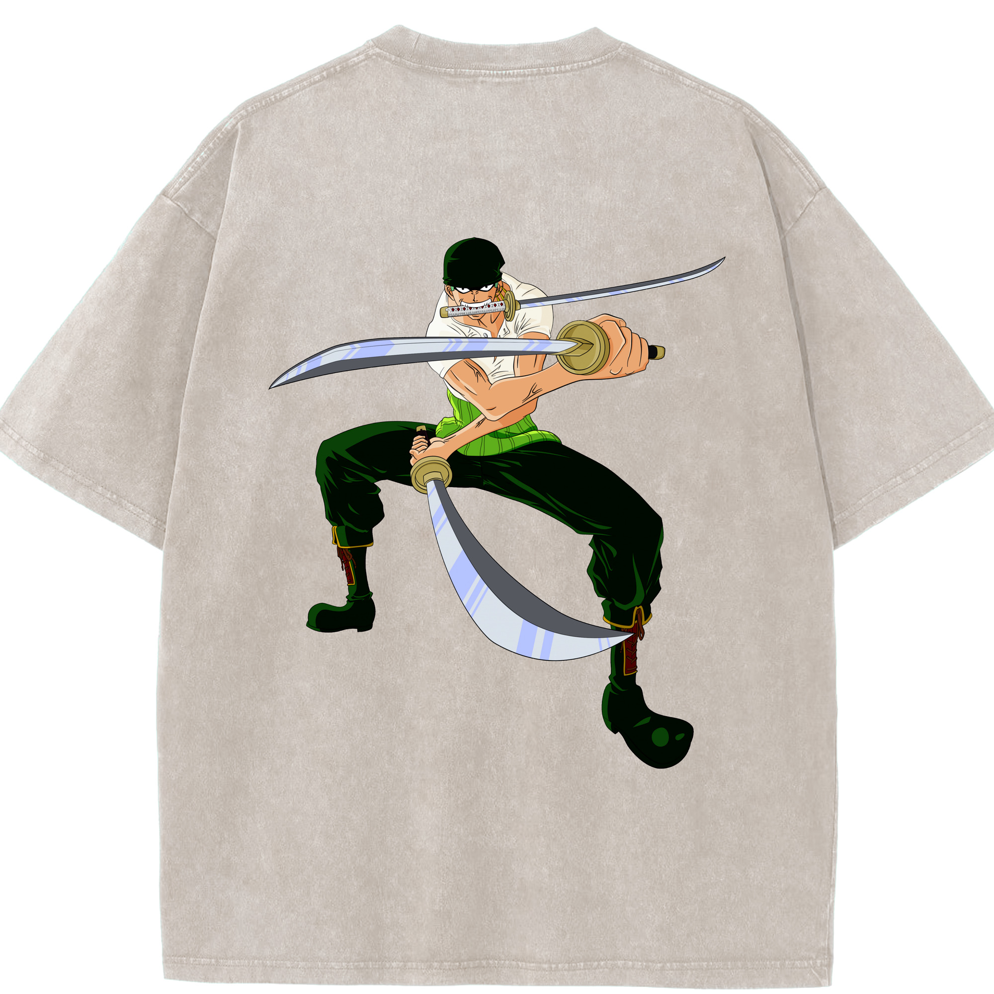 ワンピース ロロノア・ゾロ ONE PIECE Roronoa Zoro 綿100% ヴィンテージ風 半袖Tシャツ（背面プリント）