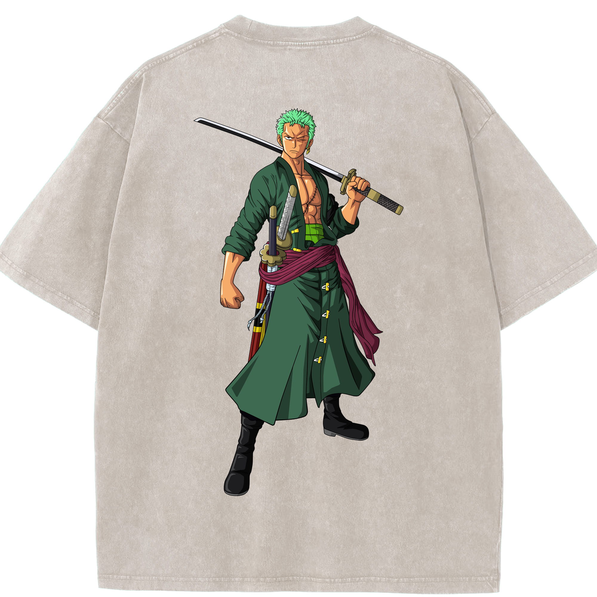 ワンピース ロロノア・ゾロ ONE PIECE Roronoa Zoro 綿100% ヴィンテージ風 半袖Tシャツ（背面プリント）