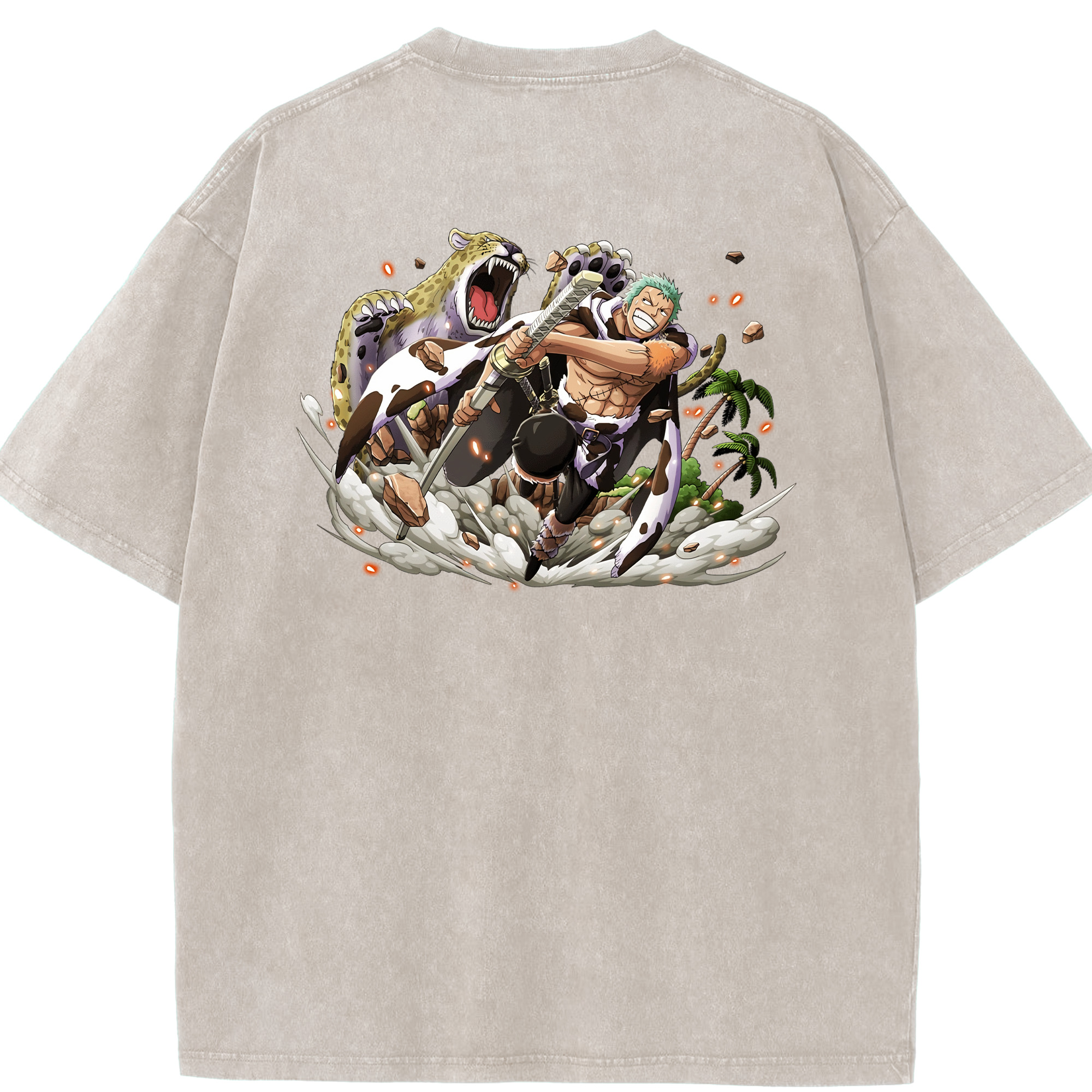 ワンピース ロロノア・ゾロ ONE PIECE Roronoa Zoro 綿100% ヴィンテージ風 半袖Tシャツ（背面プリント）