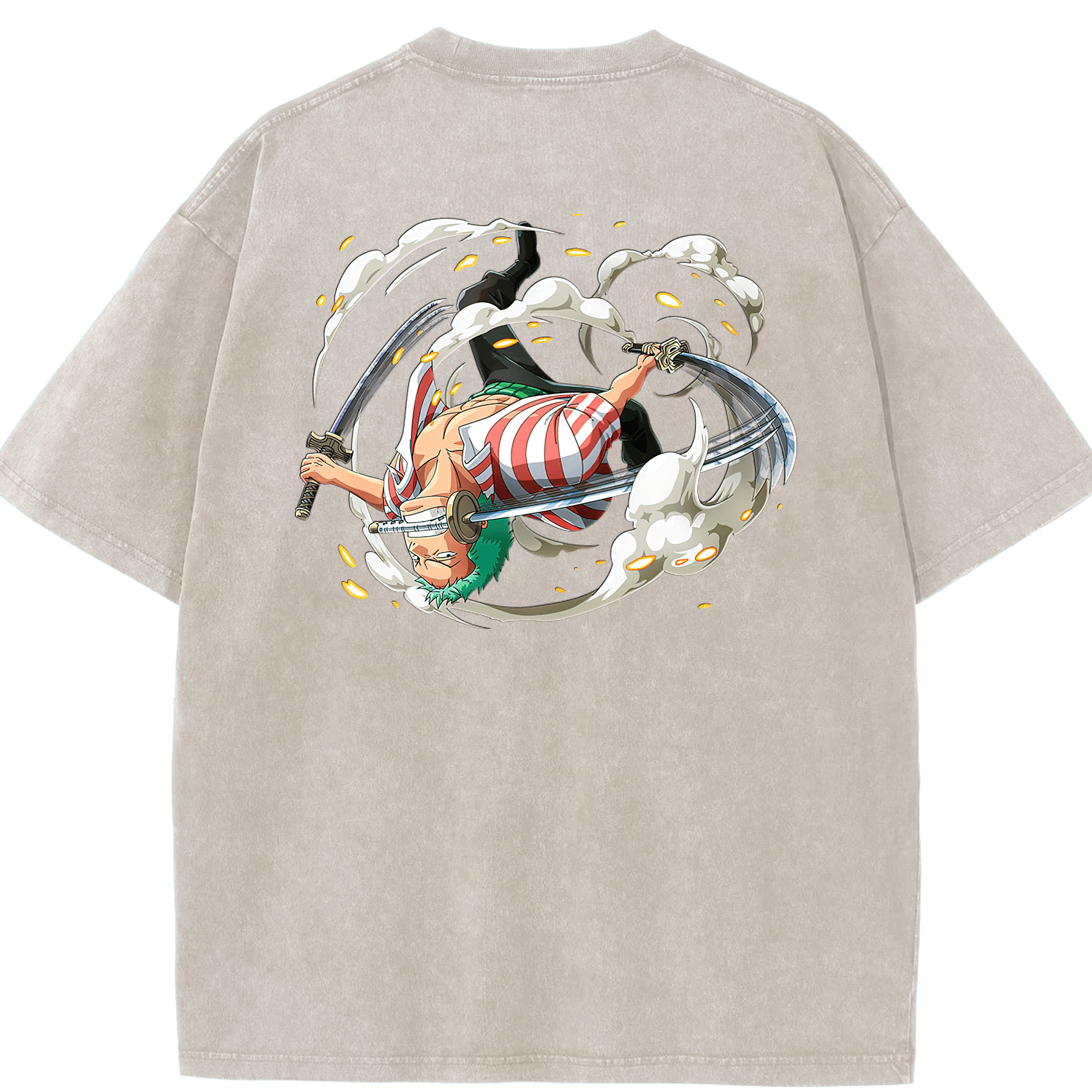 ワンピース ロロノア・ゾロ ONE PIECE Roronoa Zoro 綿100% ヴィンテージ風 半袖Tシャツ（背面プリント）