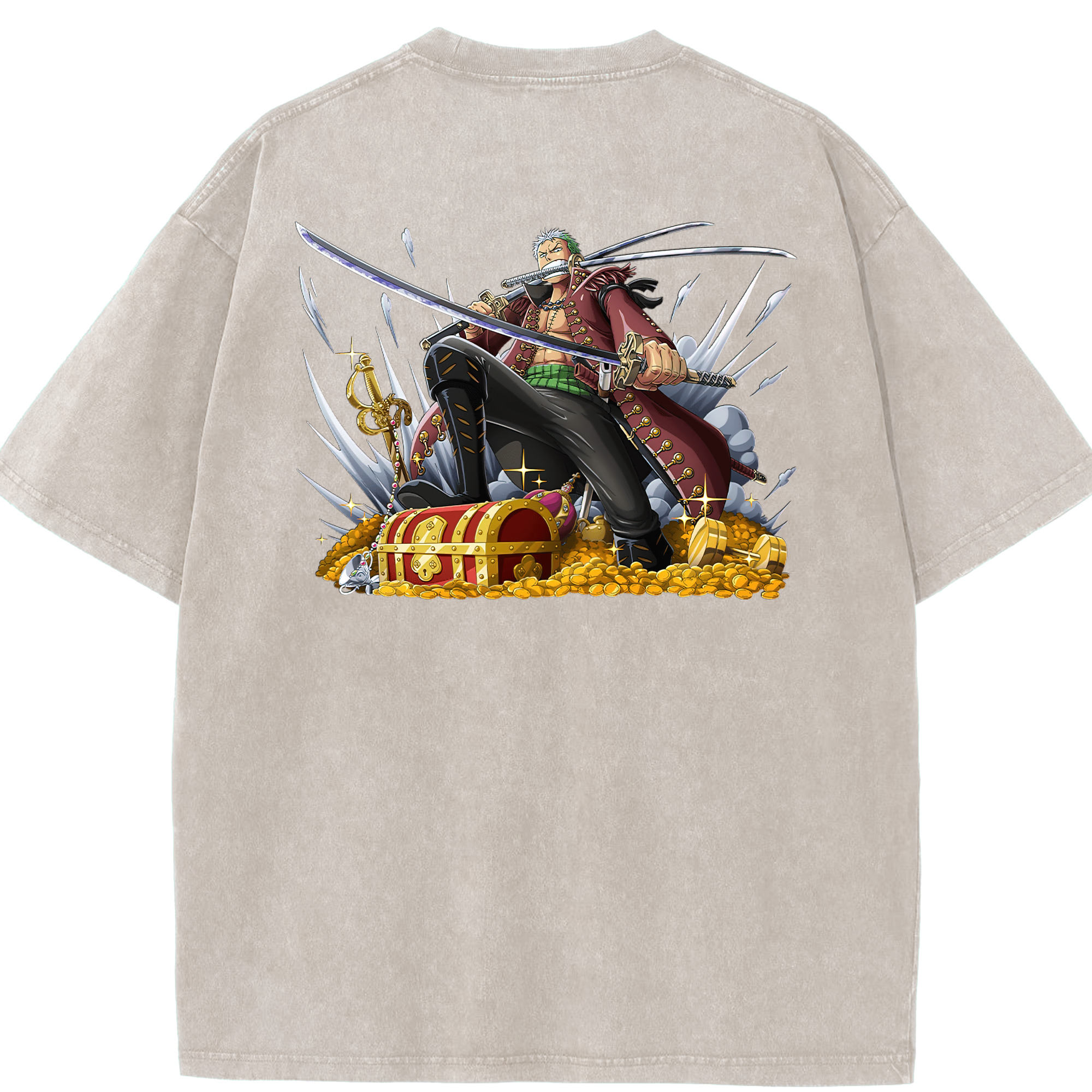 ワンピース ロロノア・ゾロ ONE PIECE Roronoa Zoro 綿100% ヴィンテージ風 半袖Tシャツ（背面プリント）