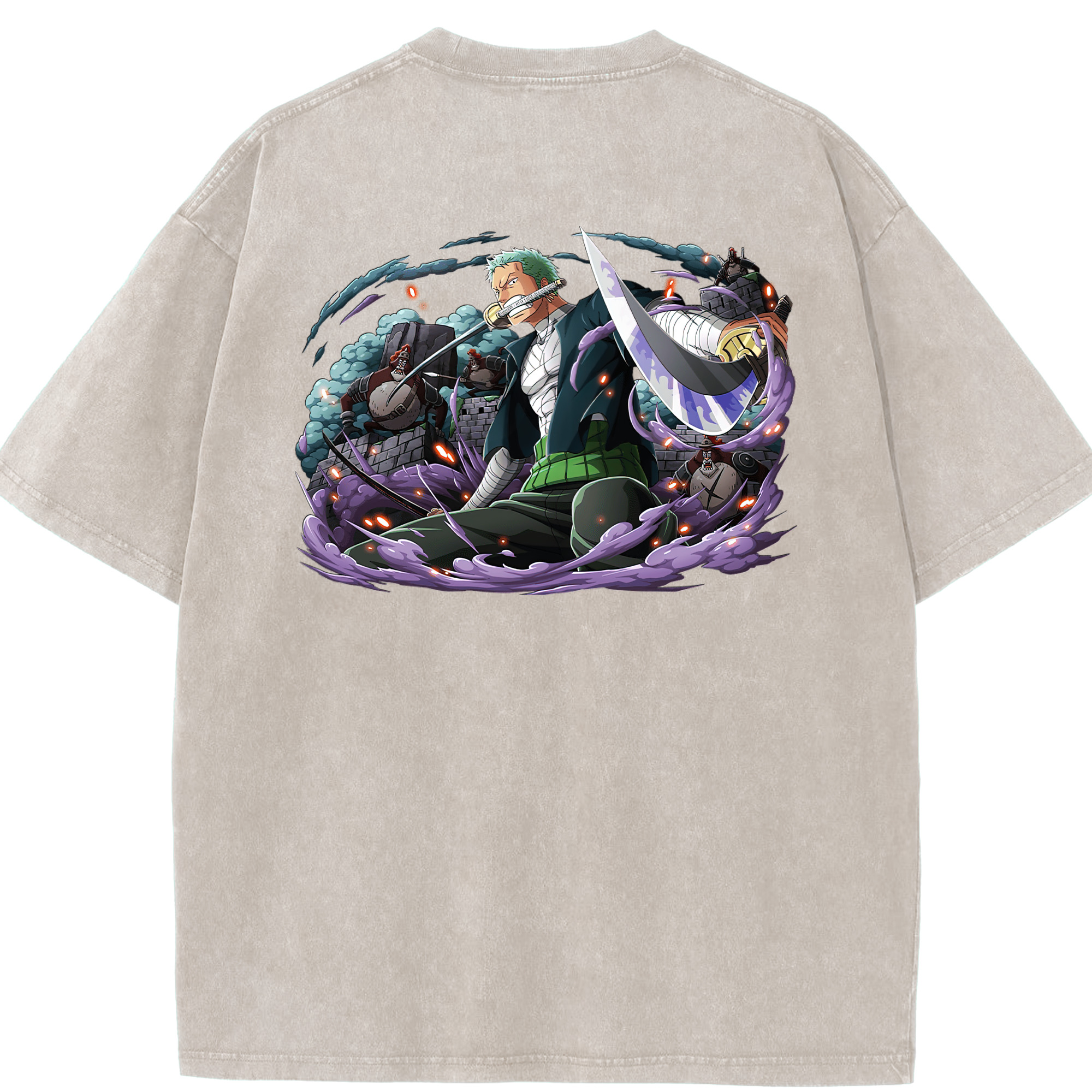 ワンピース ロロノア・ゾロ ONE PIECE Roronoa Zoro 綿100% ヴィンテージ風 半袖Tシャツ（背面プリント）