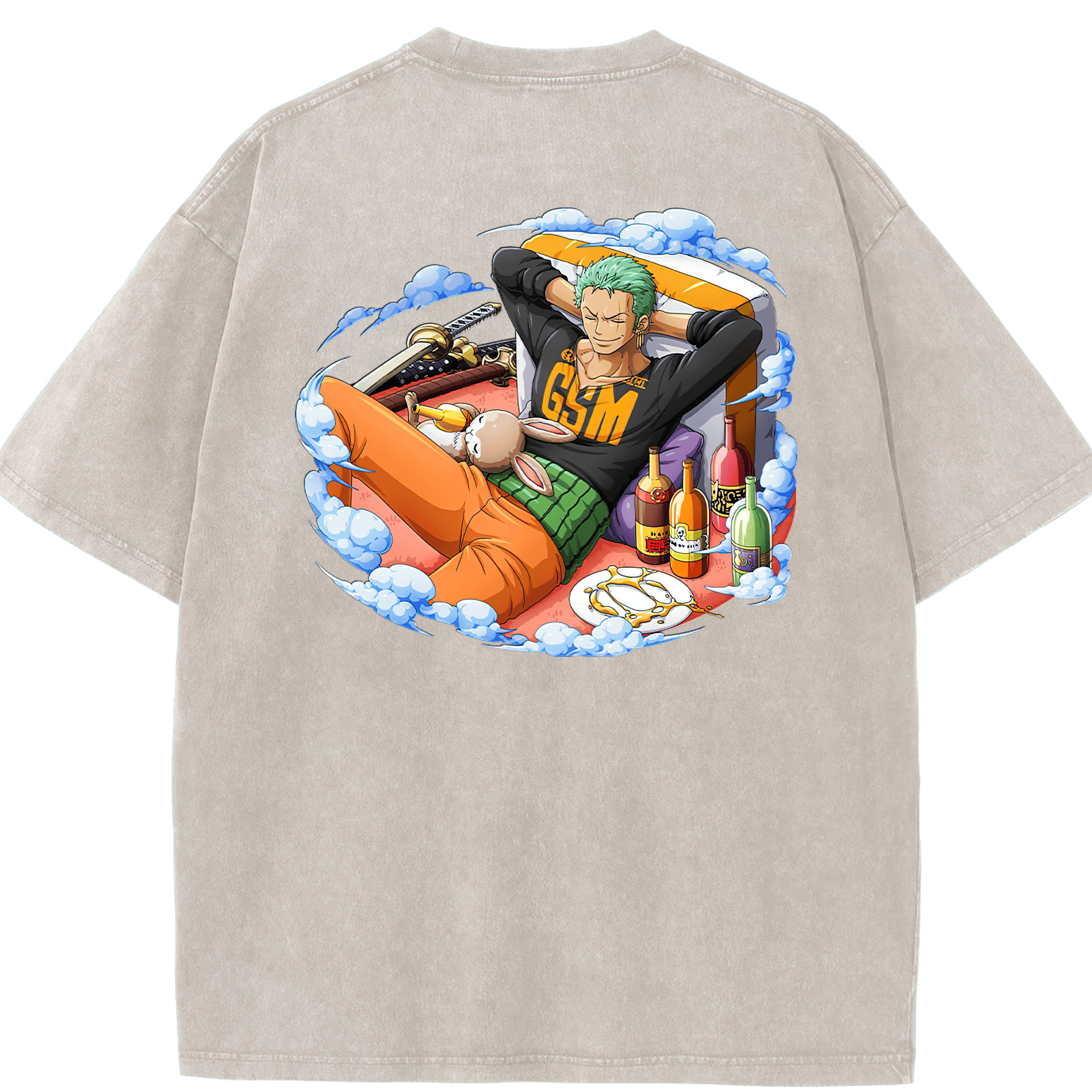 ワンピース ロロノア・ゾロ ONE PIECE Roronoa Zoro 綿100% ヴィンテージ風 半袖Tシャツ（背面プリント）