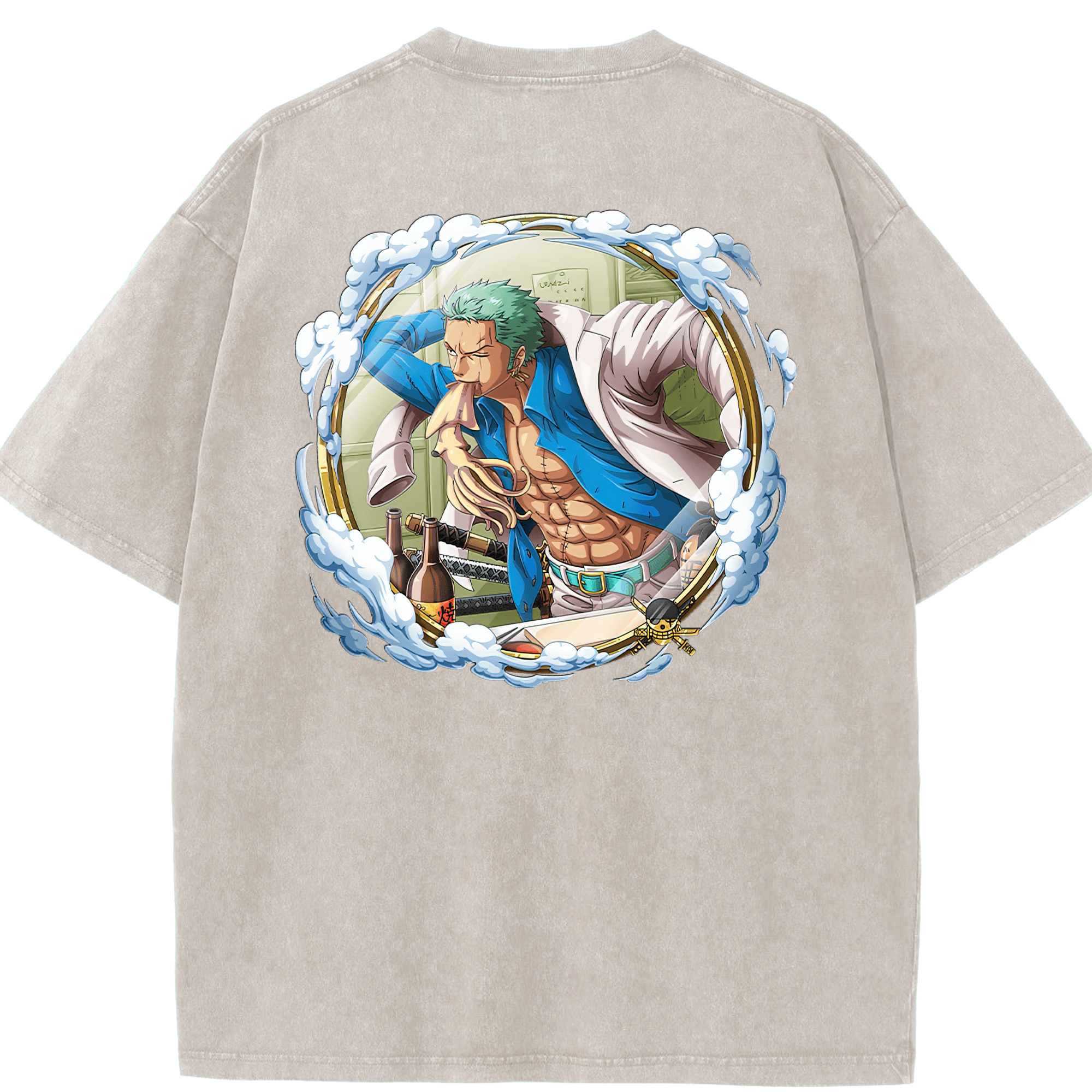 ワンピース ロロノア・ゾロ ONE PIECE Roronoa Zoro 綿100% ヴィンテージ風 半袖Tシャツ（背面プリント）