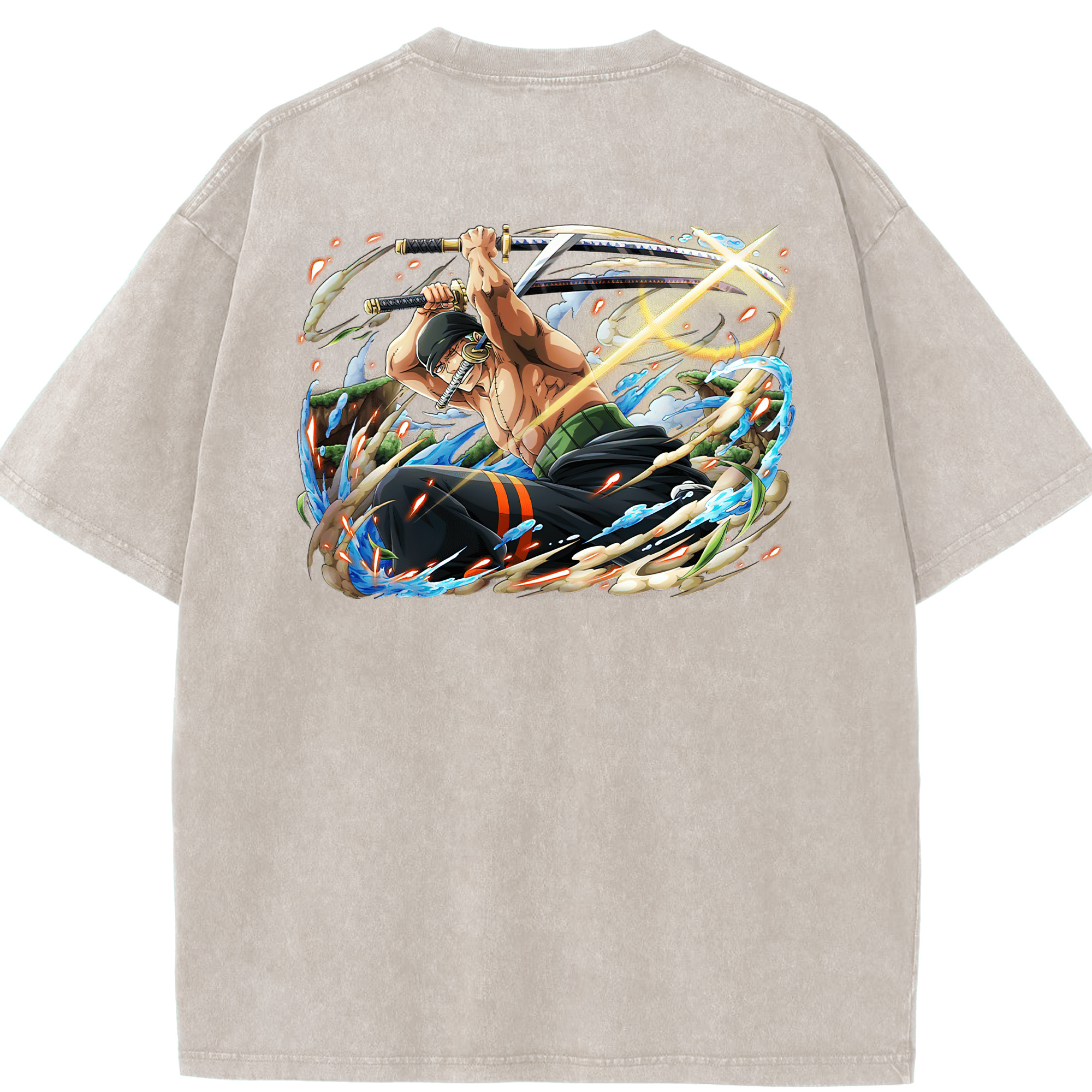 ワンピース ロロノア・ゾロ ONE PIECE Roronoa Zoro 綿100% ヴィンテージ風 半袖Tシャツ（背面プリント）