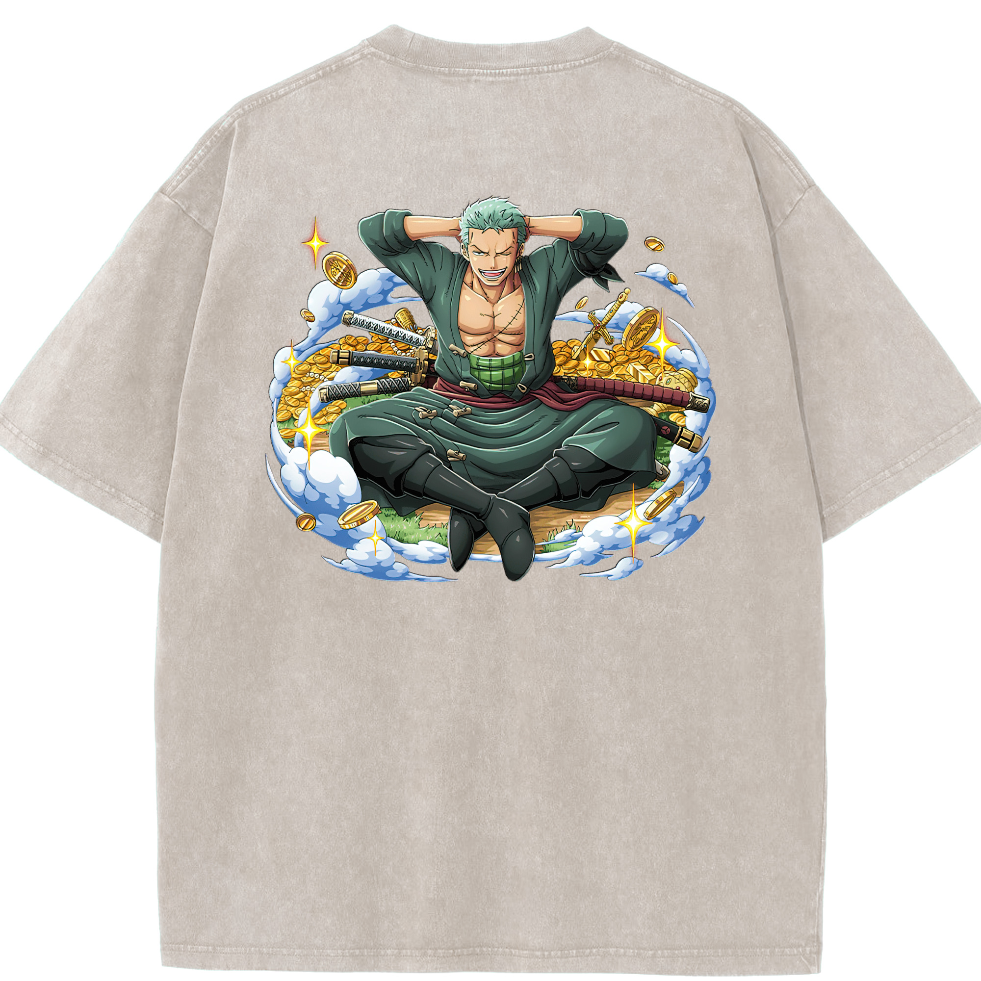 ワンピース ロロノア・ゾロ ONE PIECE Roronoa Zoro 綿100% ヴィンテージ風 半袖Tシャツ（背面プリント）