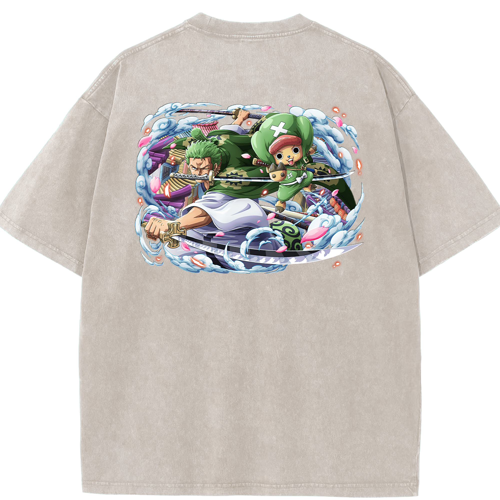 ワンピース ロロノア・ゾロ ONE PIECE Roronoa Zoro 綿100% ヴィンテージ風 半袖Tシャツ（背面プリント）