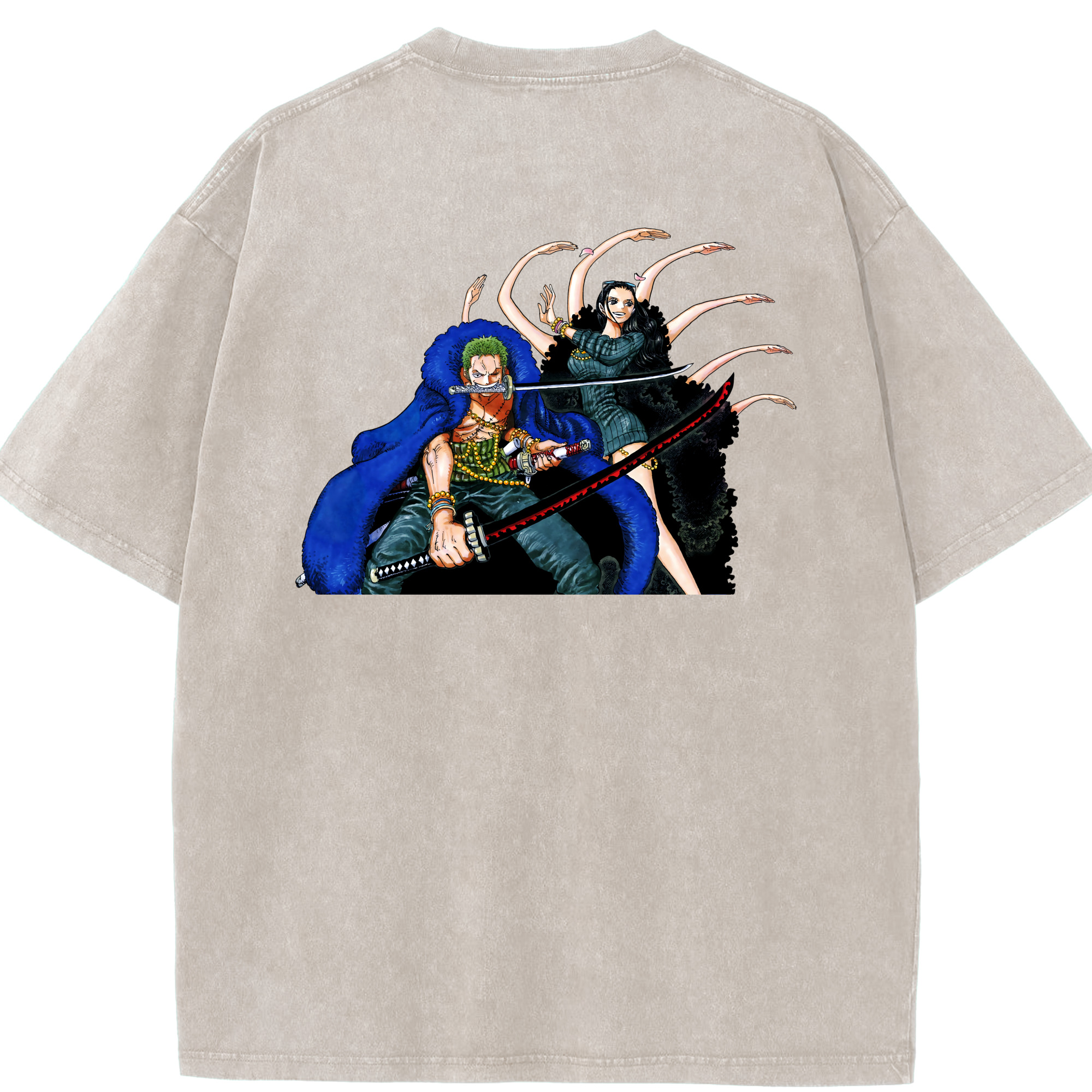 ワンピース ロロノア・ゾロ ONE PIECE Roronoa Zoro 綿100% ヴィンテージ風 半袖Tシャツ（背面プリント）