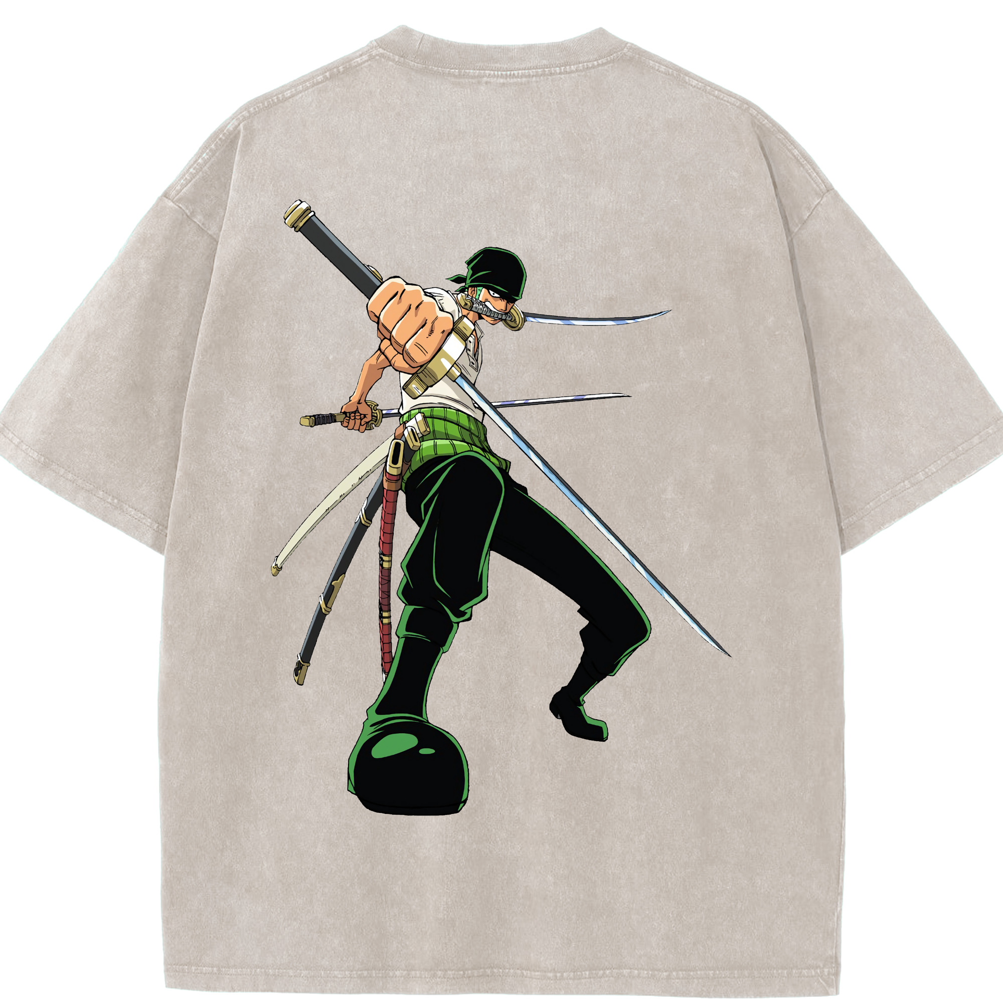 ワンピース ロロノア・ゾロ ONE PIECE Roronoa Zoro 綿100% ヴィンテージ風 半袖Tシャツ（背面プリント）