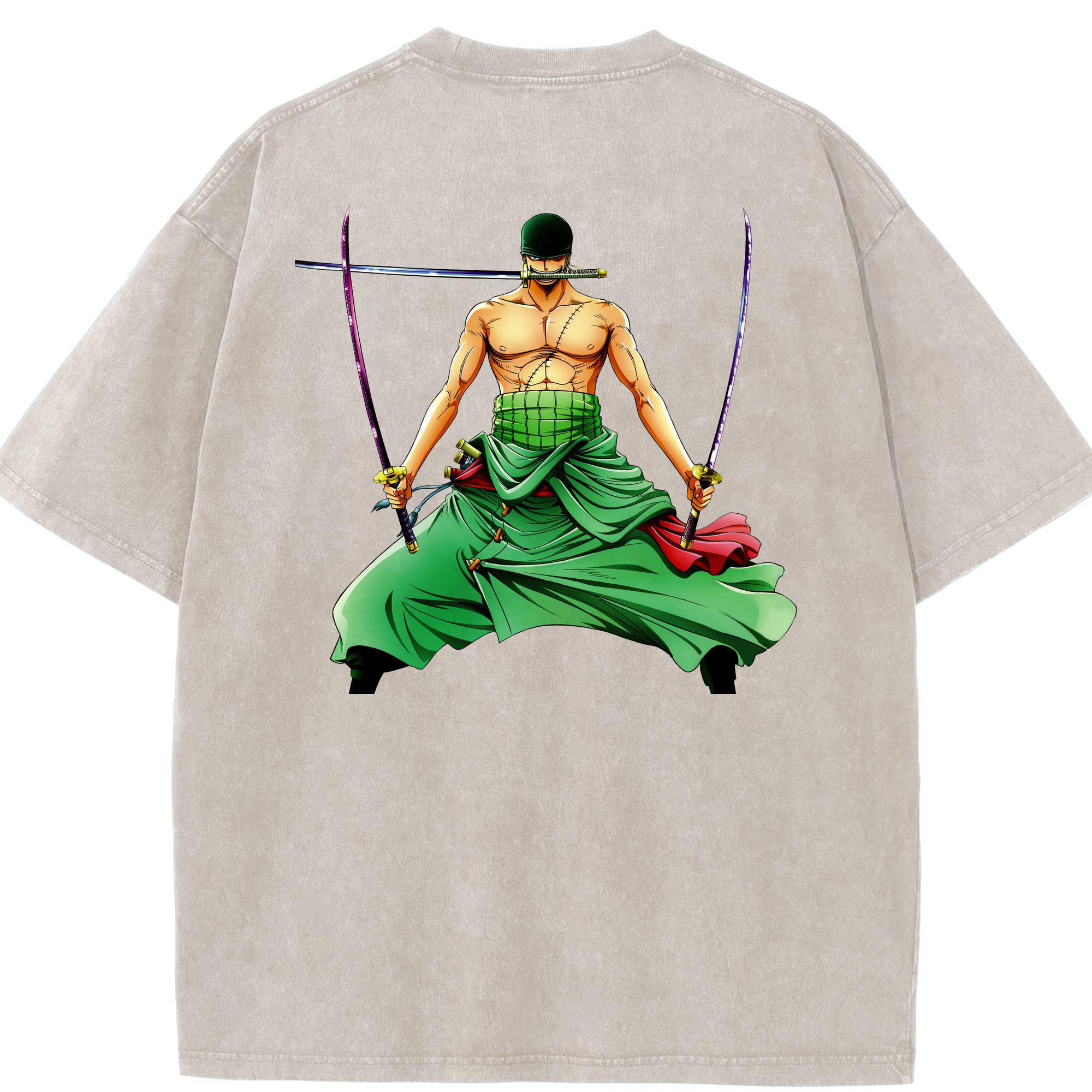 （画像用） ワンピース ロロノア・ゾロ ONE PIECE Roronoa Zoro 綿100% ヴィンテージ風 半袖Tシャツ（背面プリント）