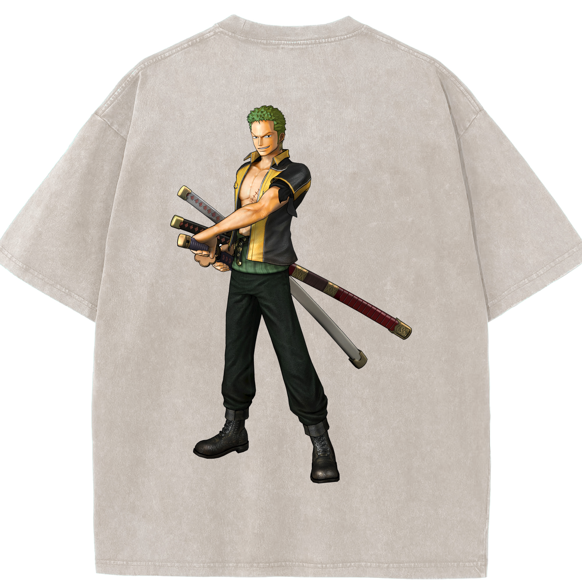 ワンピース ロロノア・ゾロ ONE PIECE Roronoa Zoro 綿100% ヴィンテージ風 半袖Tシャツ（背面プリント）