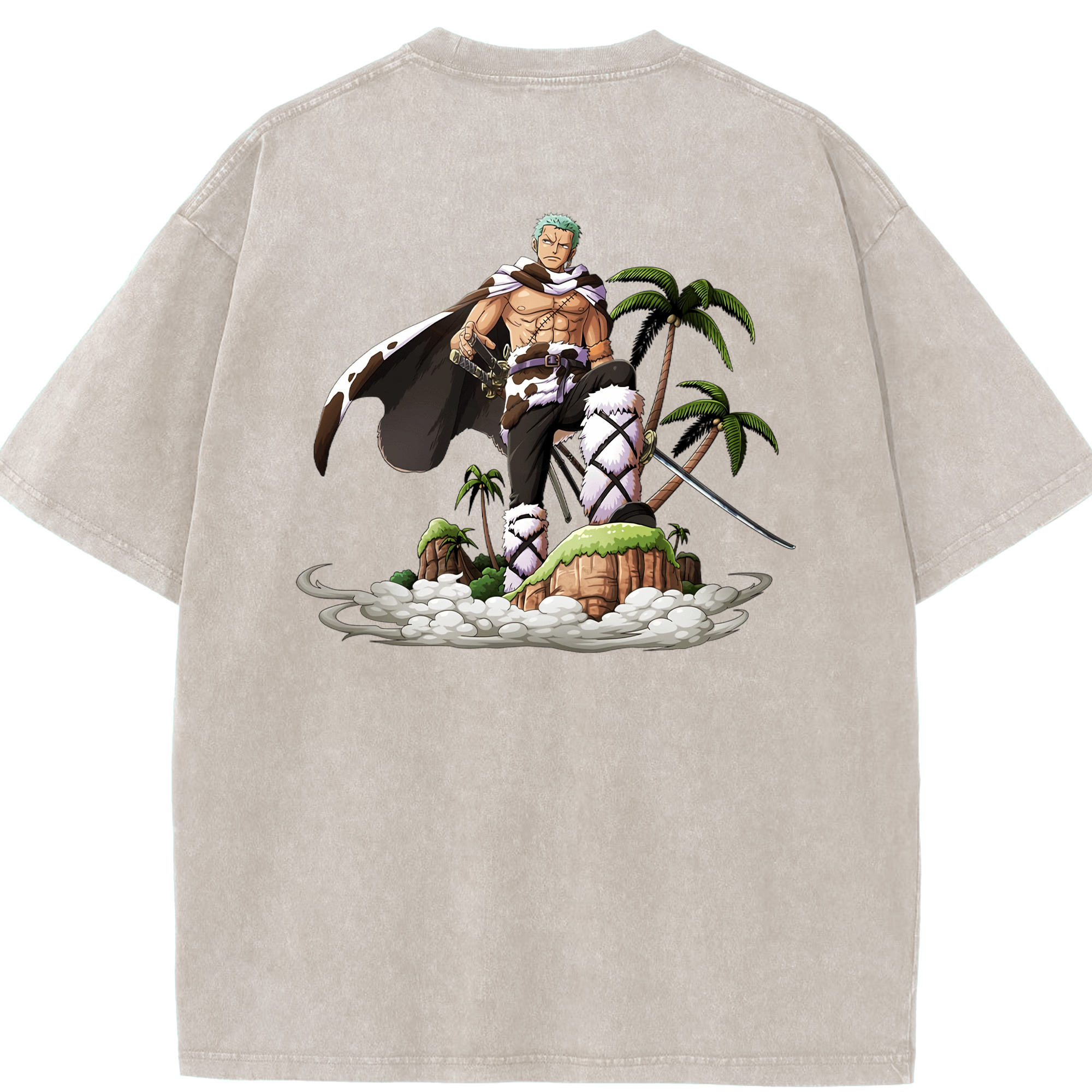 ワンピース ロロノア・ゾロ ONE PIECE Roronoa Zoro 綿100% ヴィンテージ風 半袖Tシャツ（背面プリント）