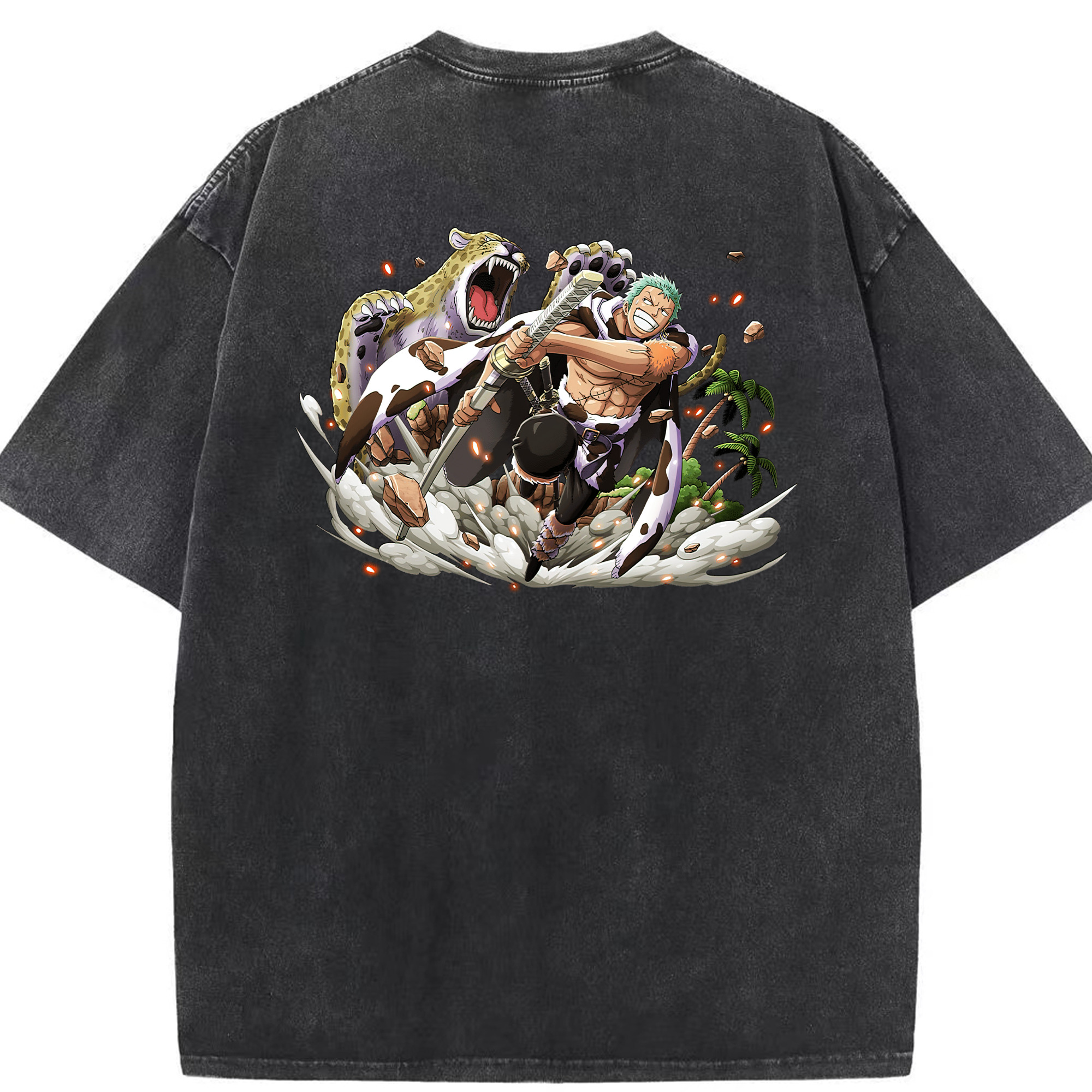 ワンピース ロロノア・ゾロ ONE PIECE Roronoa Zoro 綿100% ヴィンテージ風 半袖Tシャツ（背面プリント）
