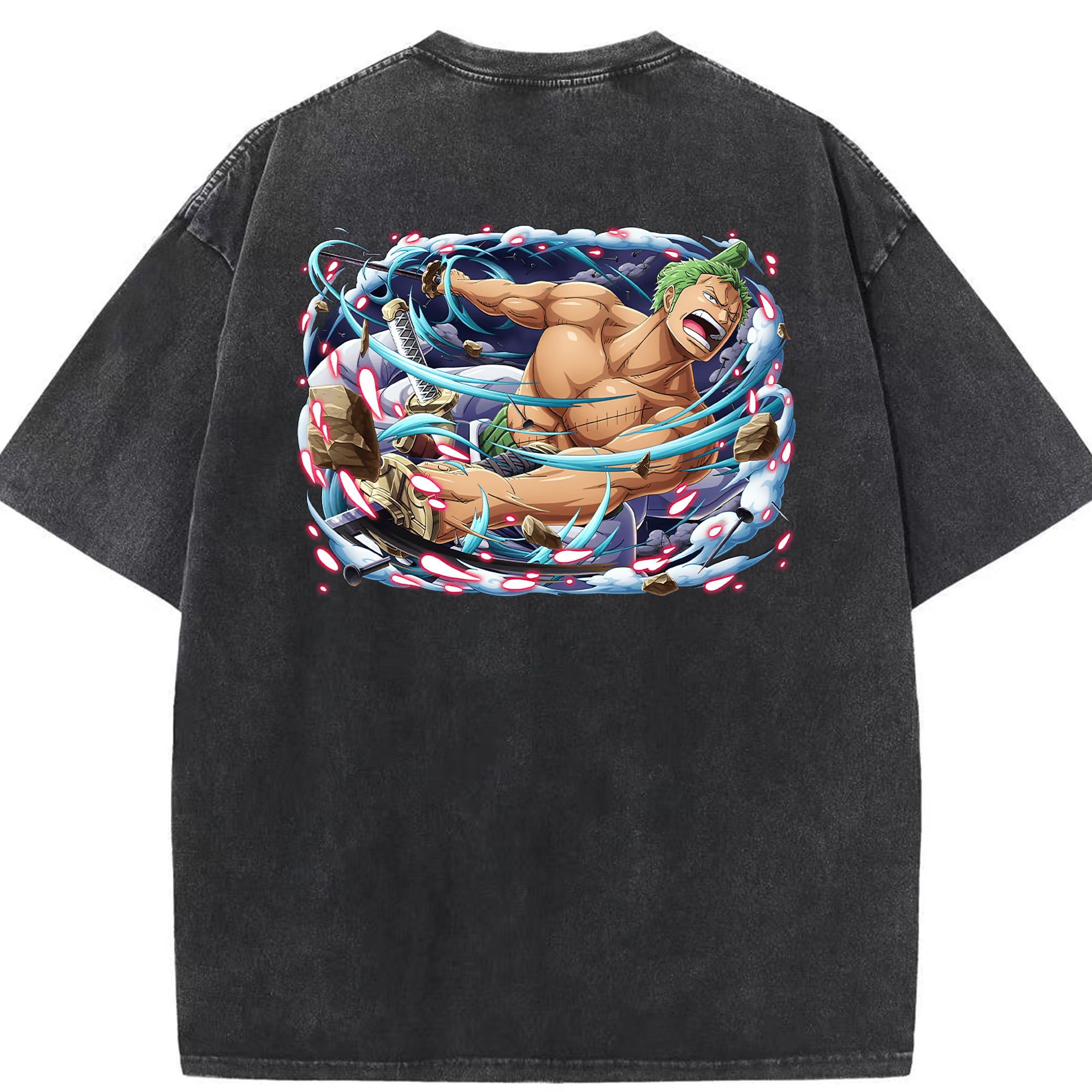 ワンピース ロロノア・ゾロ ONE PIECE Roronoa Zoro 綿100% ヴィンテージ風 半袖Tシャツ（背面プリント）