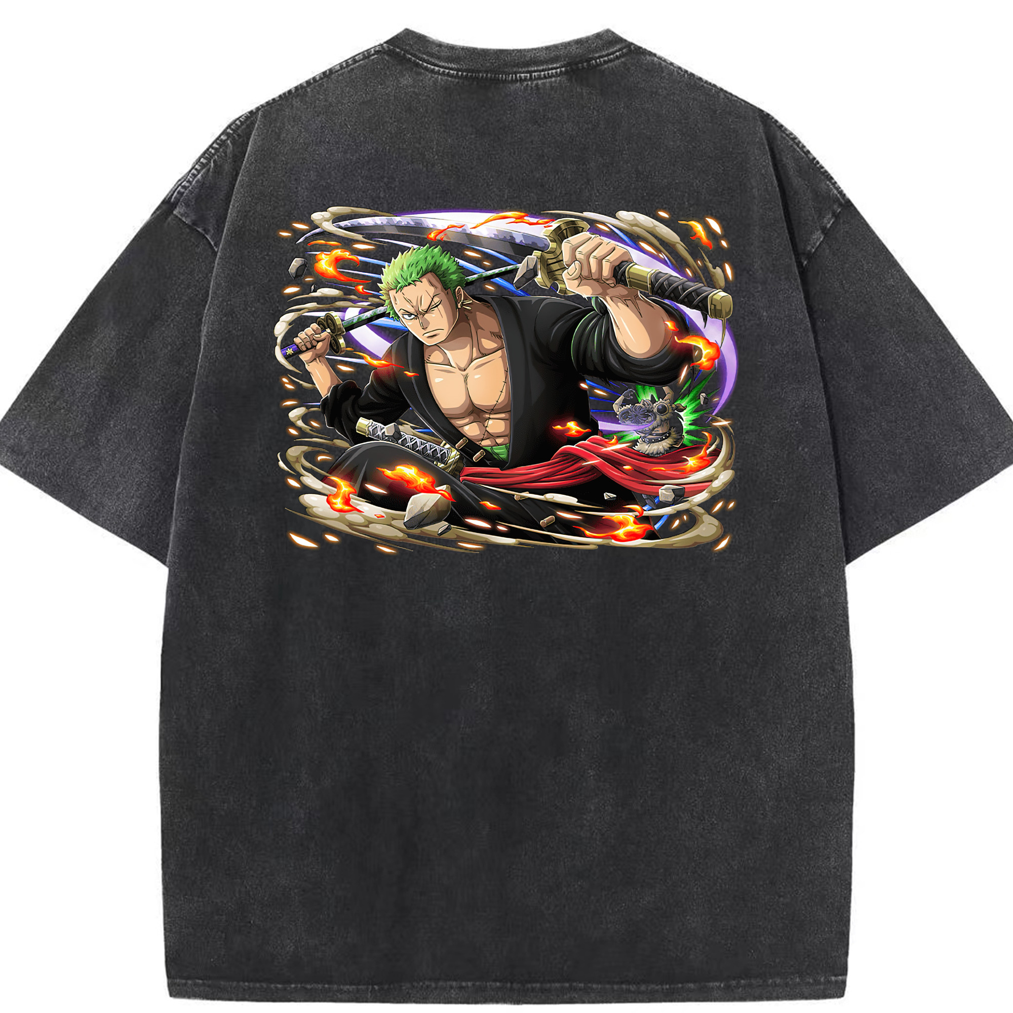 ワンピース ロロノア・ゾロ ONE PIECE Roronoa Zoro 綿100% ヴィンテージ風 半袖Tシャツ（背面プリント）