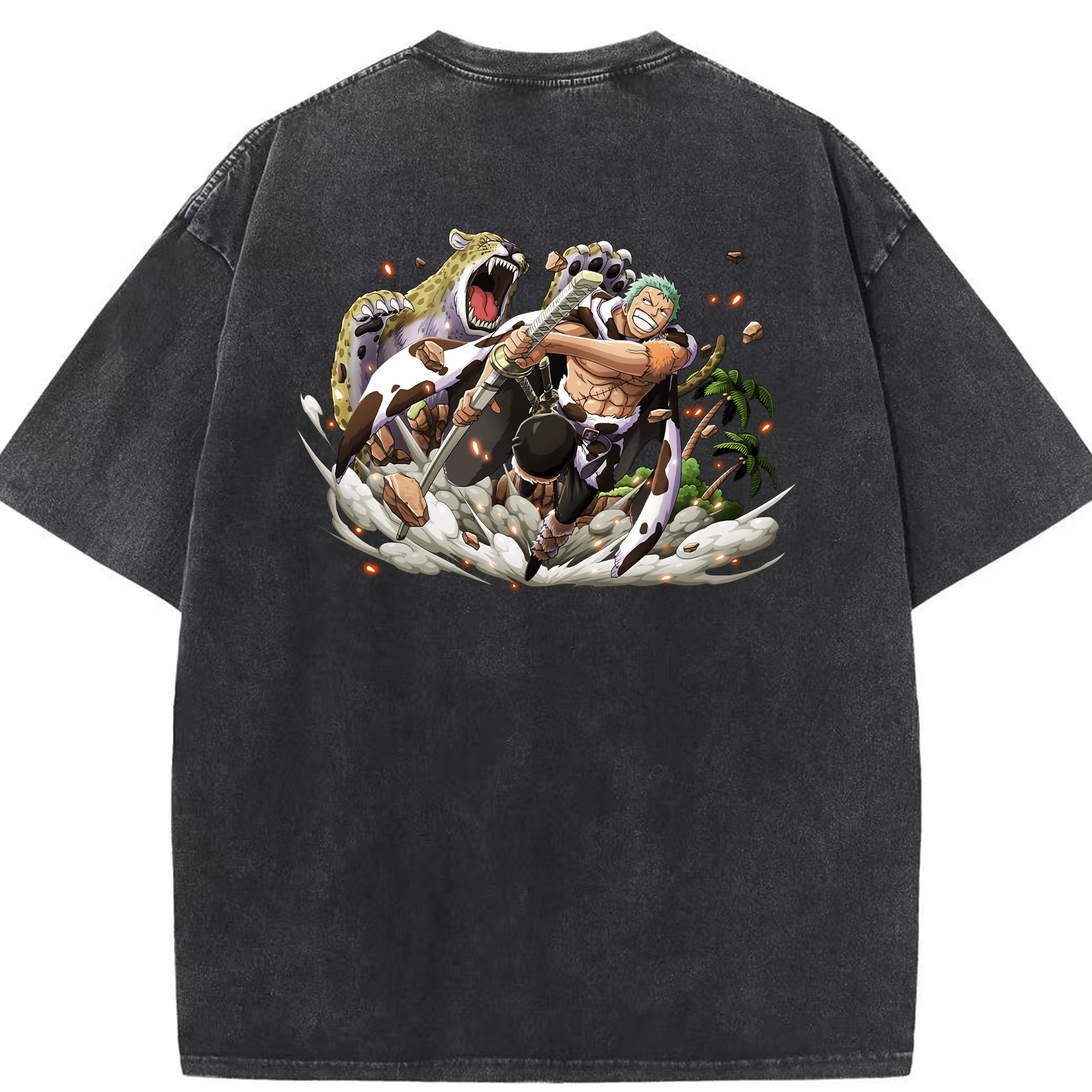 ワンピース ロロノア・ゾロ ONE PIECE Roronoa Zoro 綿100% ヴィンテージ風 半袖Tシャツ（背面プリント）