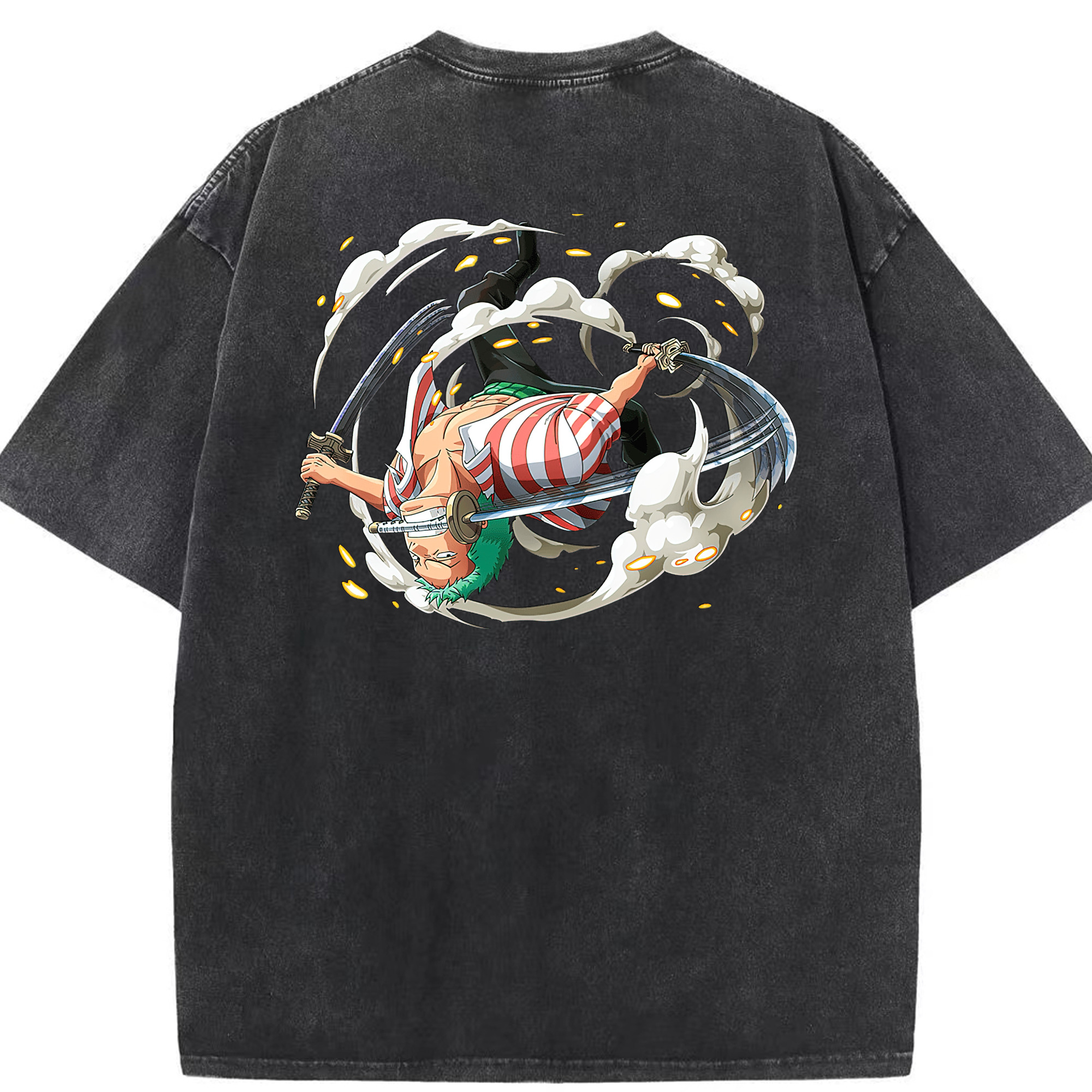 ワンピース ロロノア・ゾロ ONE PIECE Roronoa Zoro 綿100% ヴィンテージ風 半袖Tシャツ（背面プリント）