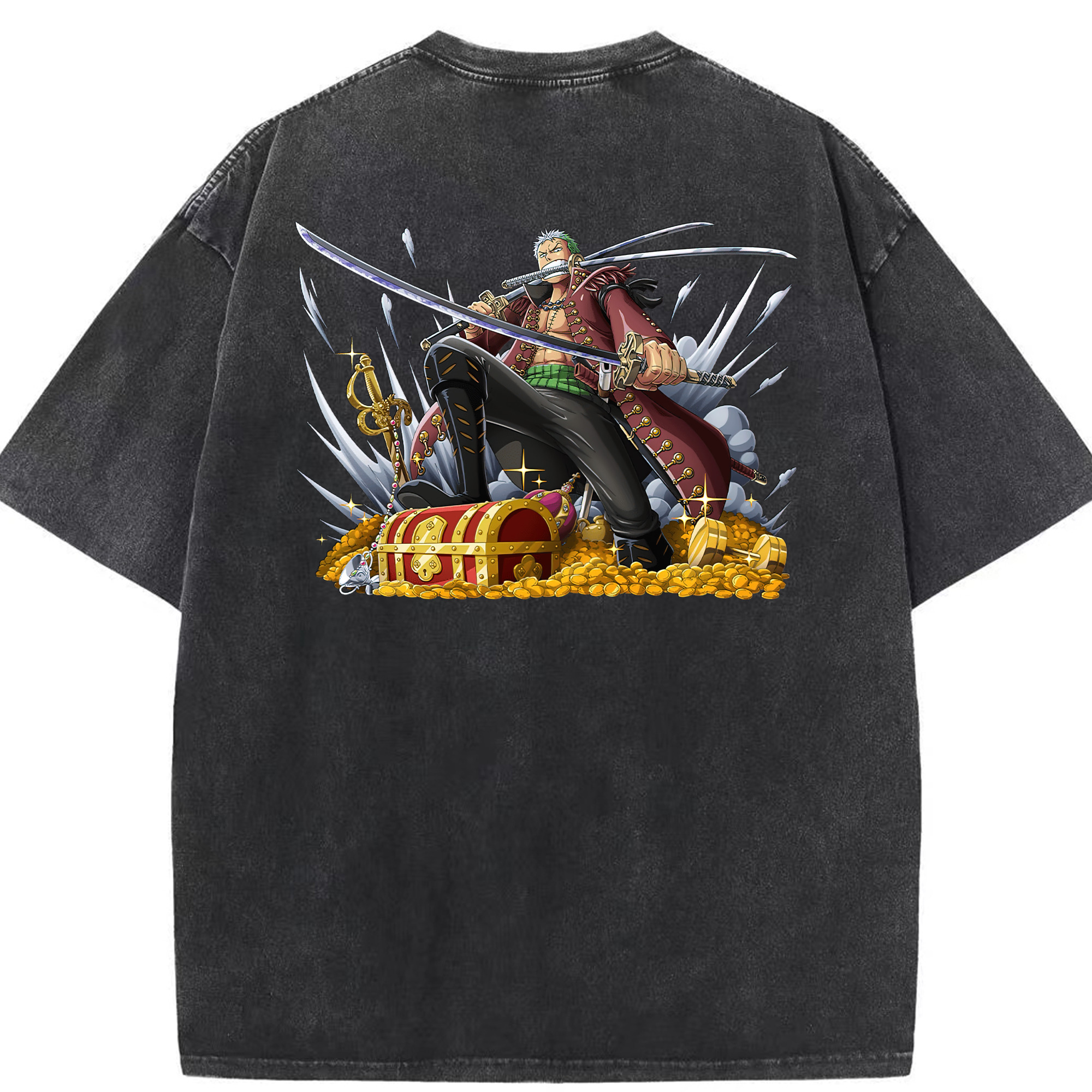 ワンピース ロロノア・ゾロ ONE PIECE Roronoa Zoro 綿100% ヴィンテージ風 半袖Tシャツ（背面プリント）