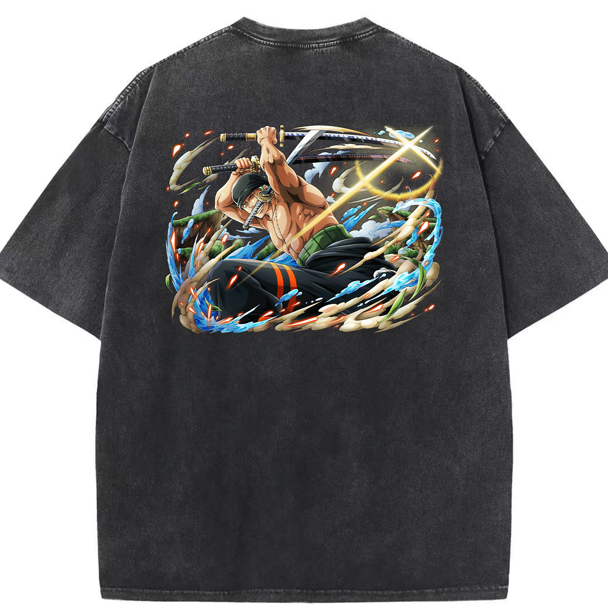 ワンピース ロロノア・ゾロ ONE PIECE Roronoa Zoro 綿100% ヴィンテージ風 半袖Tシャツ（背面プリント）