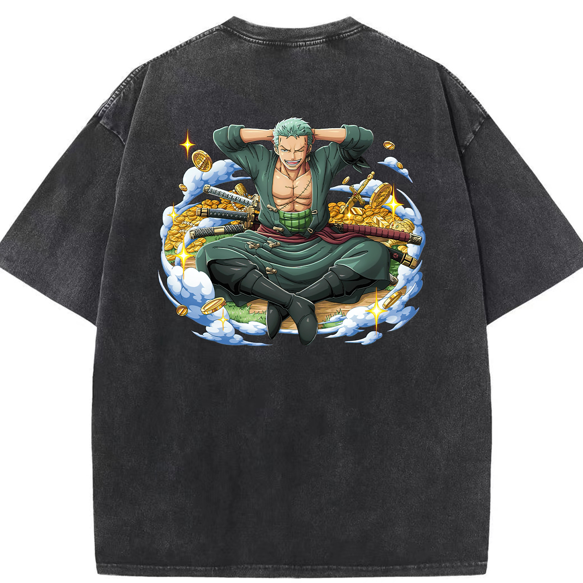 ワンピース ロロノア・ゾロ ONE PIECE Roronoa Zoro 綿100% ヴィンテージ風 半袖Tシャツ（背面プリント）
