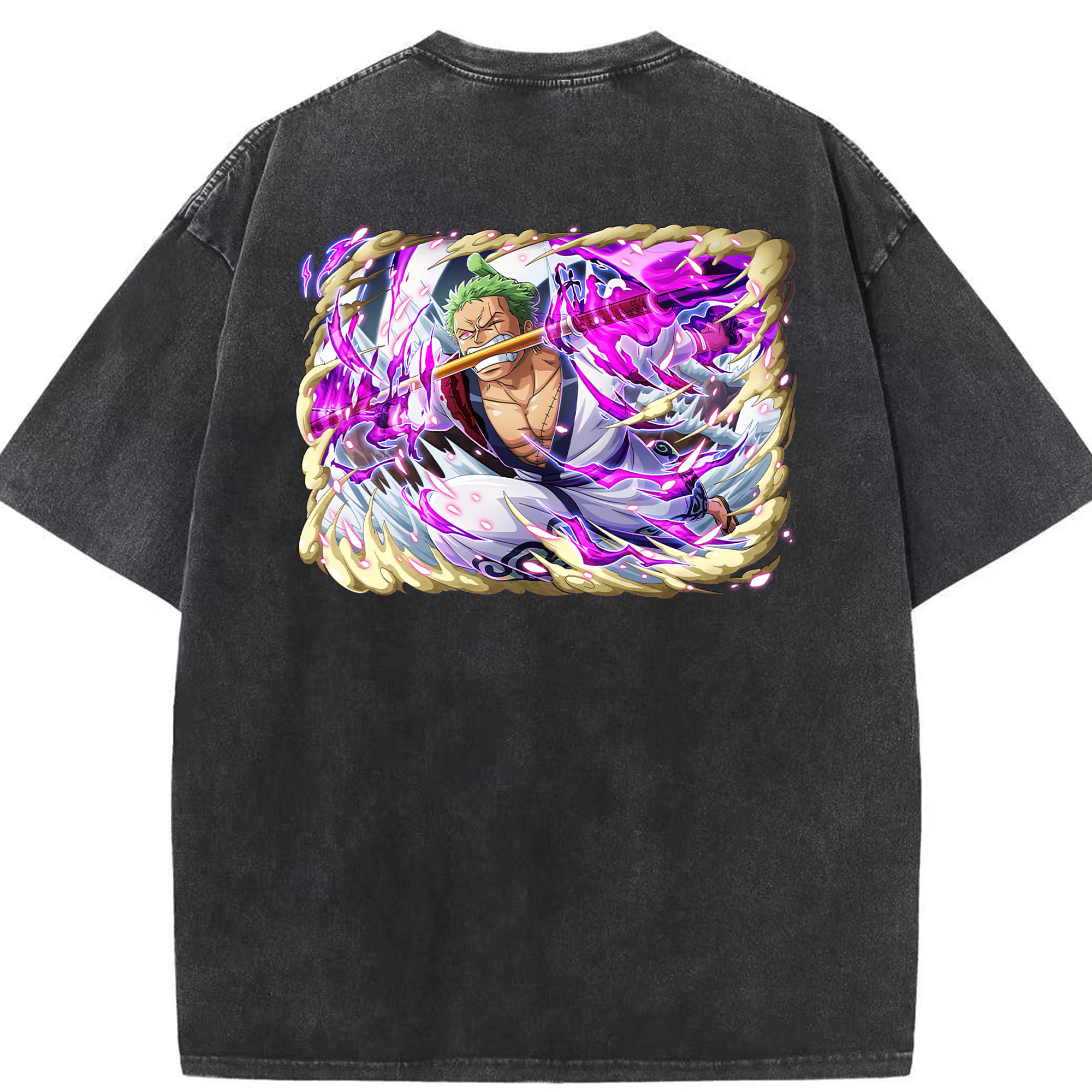 （画像用） ワンピース ロロノア・ゾロ ONE PIECE Roronoa Zoro 綿100% ヴィンテージ風 半袖Tシャツ（背面プリント）