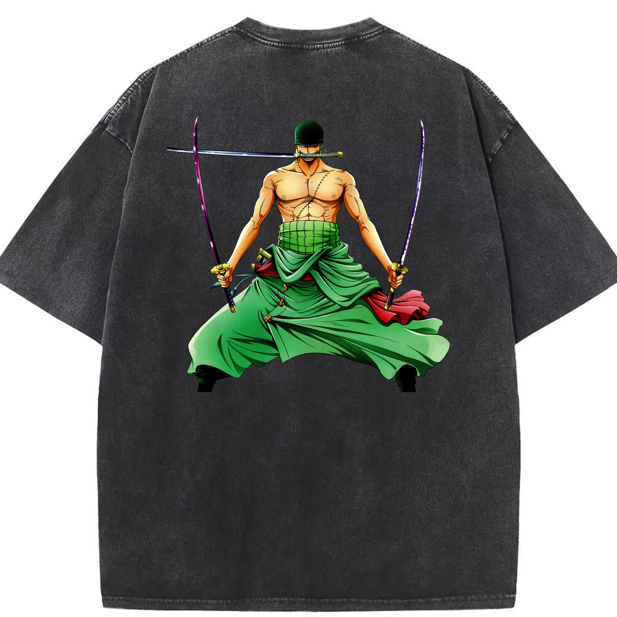 （画像用） ワンピース ロロノア・ゾロ ONE PIECE Roronoa Zoro 綿100% ヴィンテージ風 半袖Tシャツ（背面プリント）