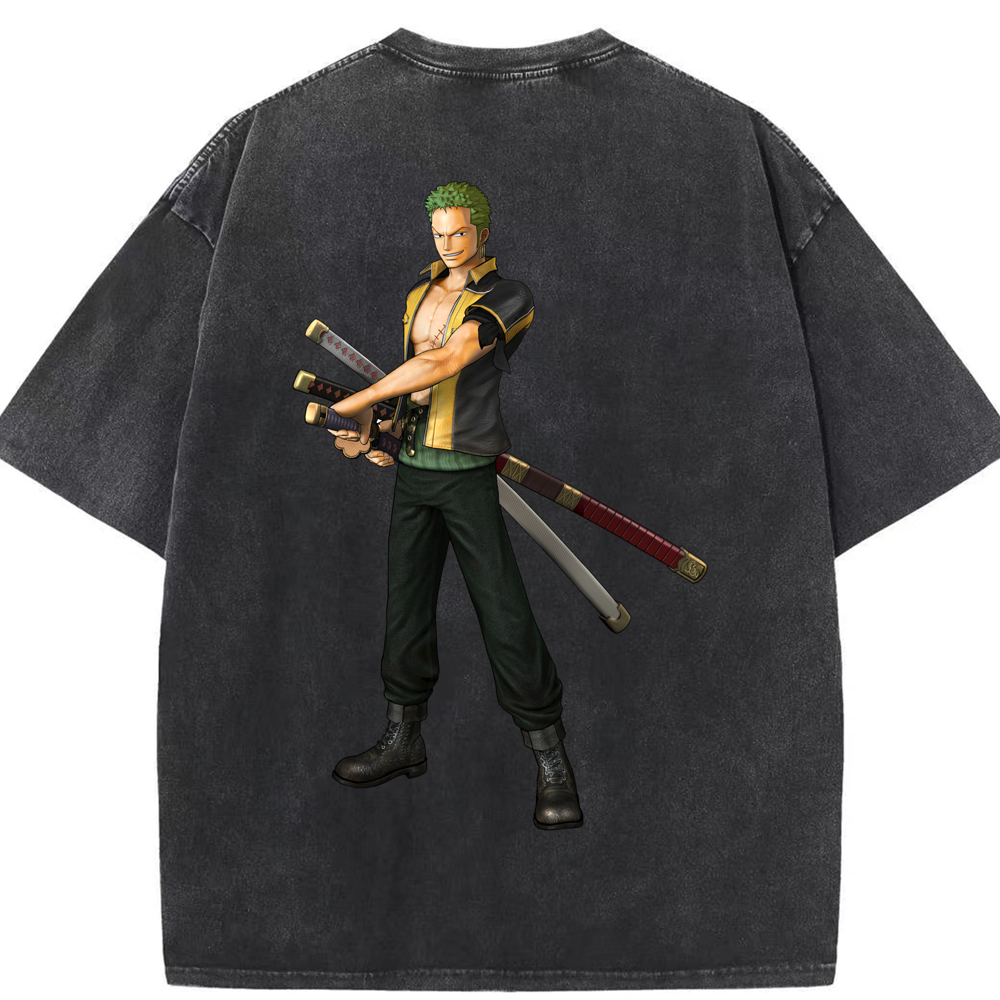 ワンピース ロロノア・ゾロ ONE PIECE Roronoa Zoro 綿100% ヴィンテージ風 半袖Tシャツ（背面プリント）