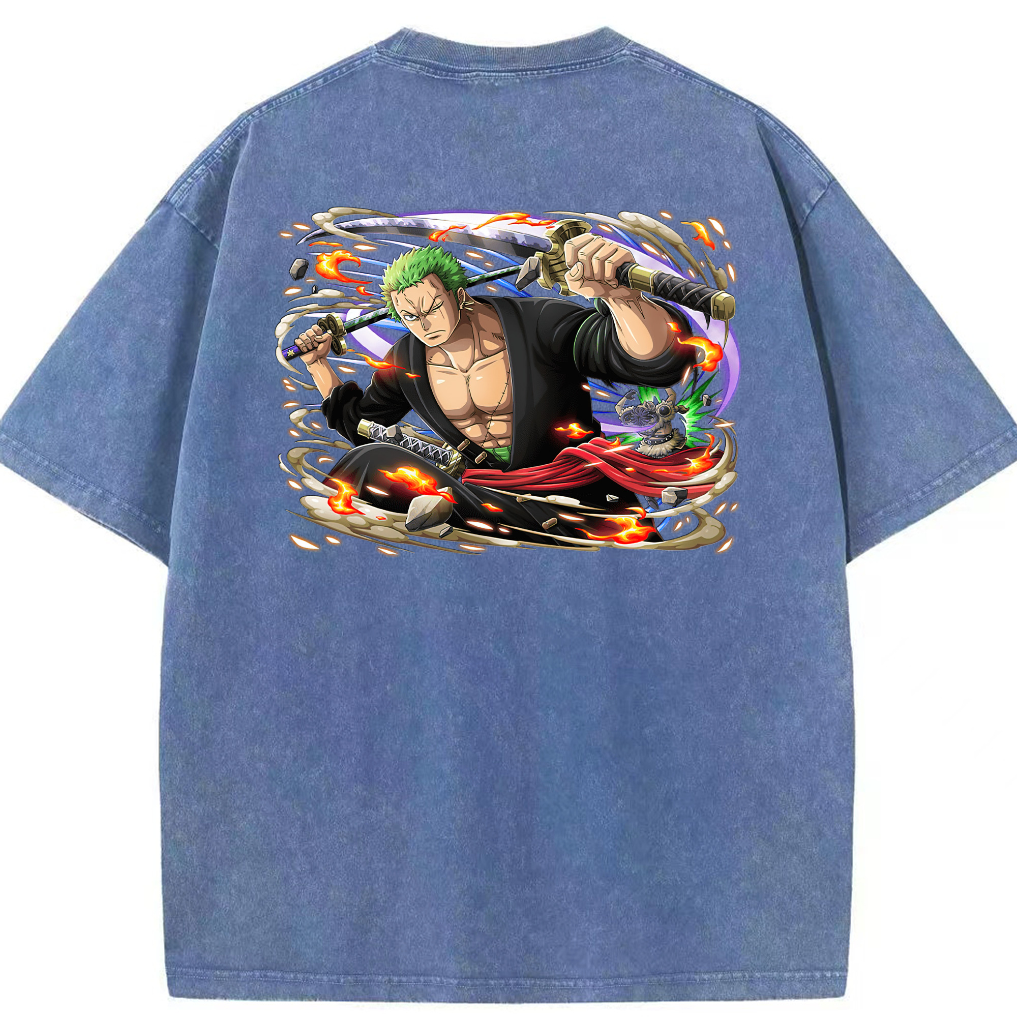 ワンピース ロロノア・ゾロ ONE PIECE Roronoa Zoro 綿100% ヴィンテージ風 半袖Tシャツ（背面プリント）