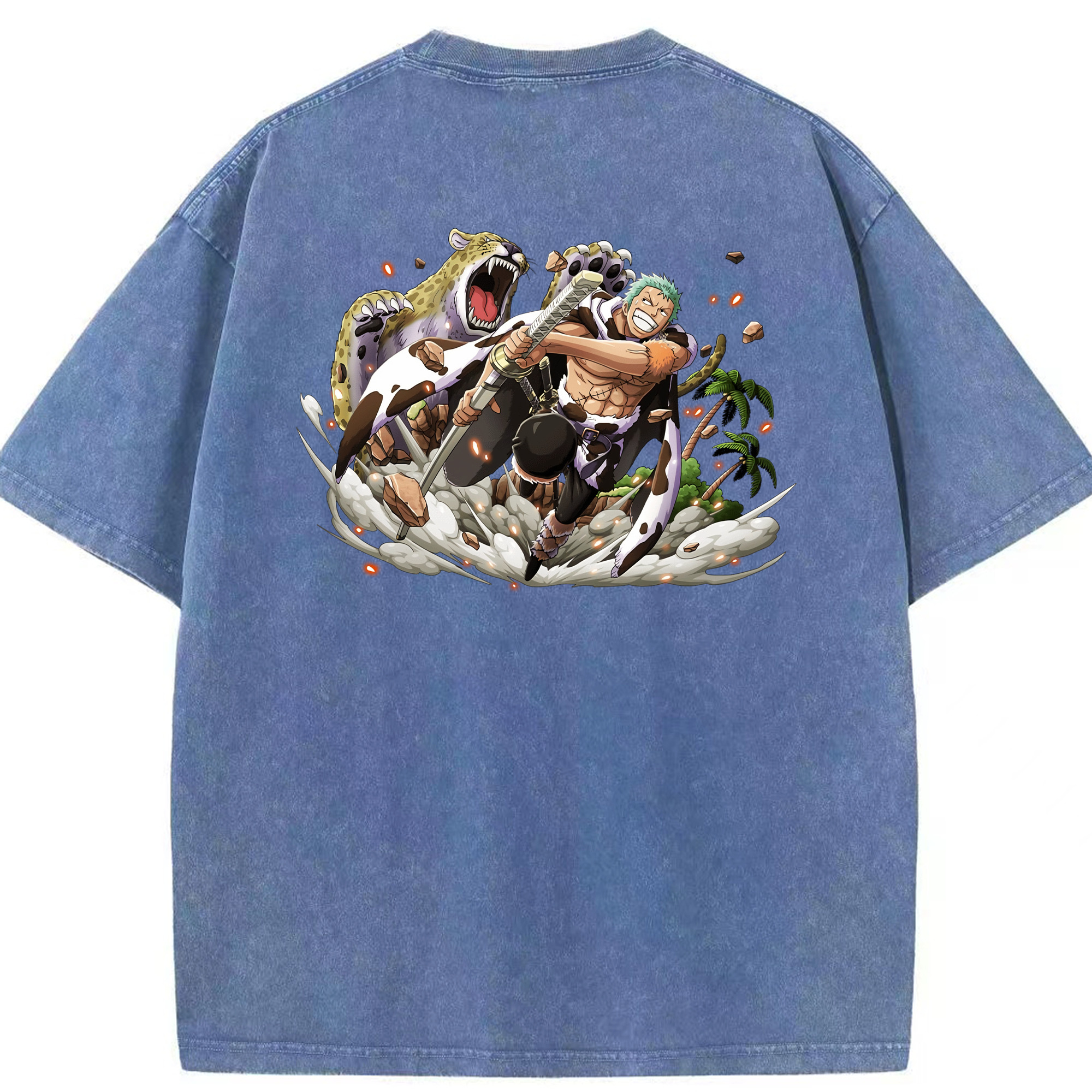 ワンピース ロロノア・ゾロ ONE PIECE Roronoa Zoro 綿100% ヴィンテージ風 半袖Tシャツ（背面プリント）