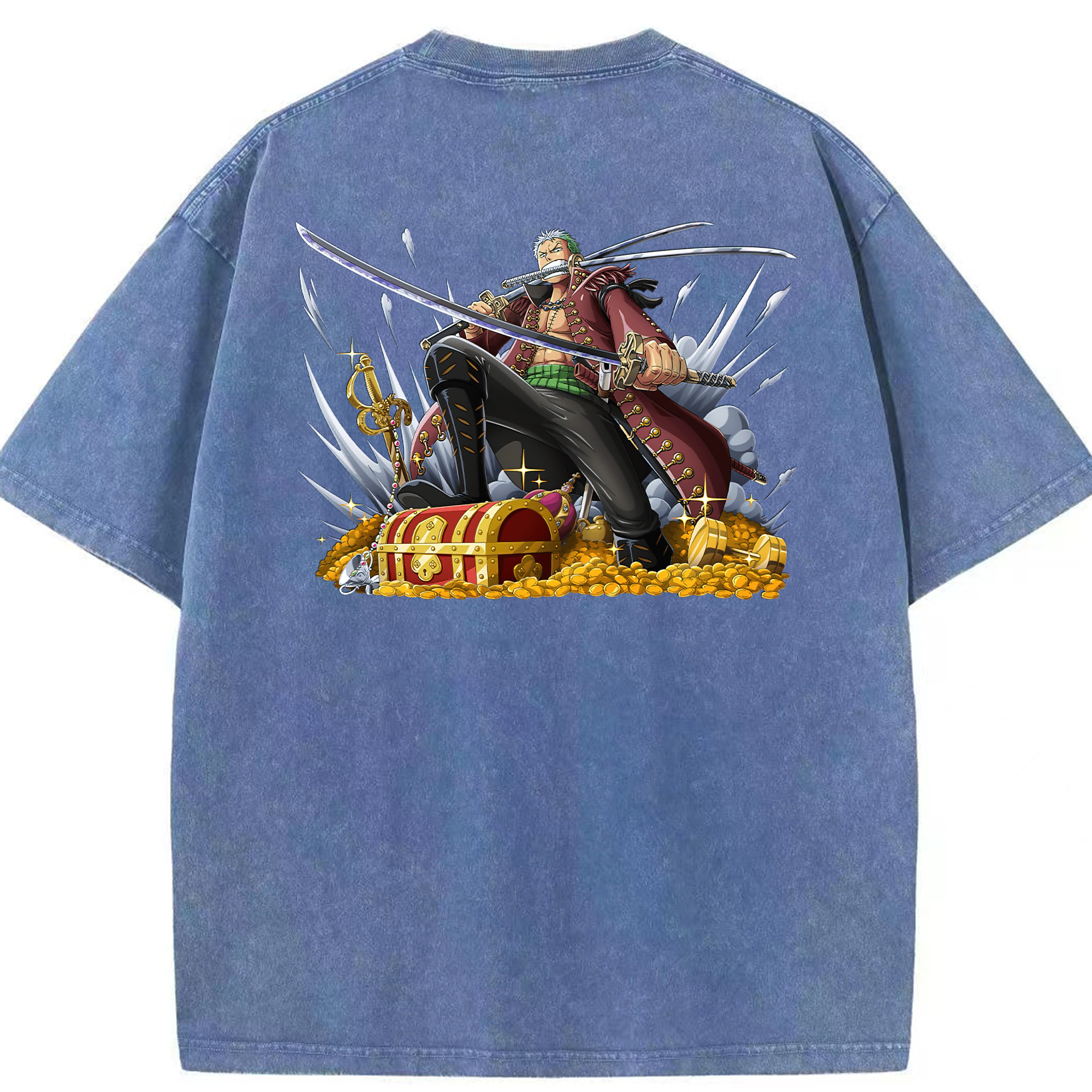 ワンピース ロロノア・ゾロ ONE PIECE Roronoa Zoro 綿100% ヴィンテージ風 半袖Tシャツ（背面プリント）