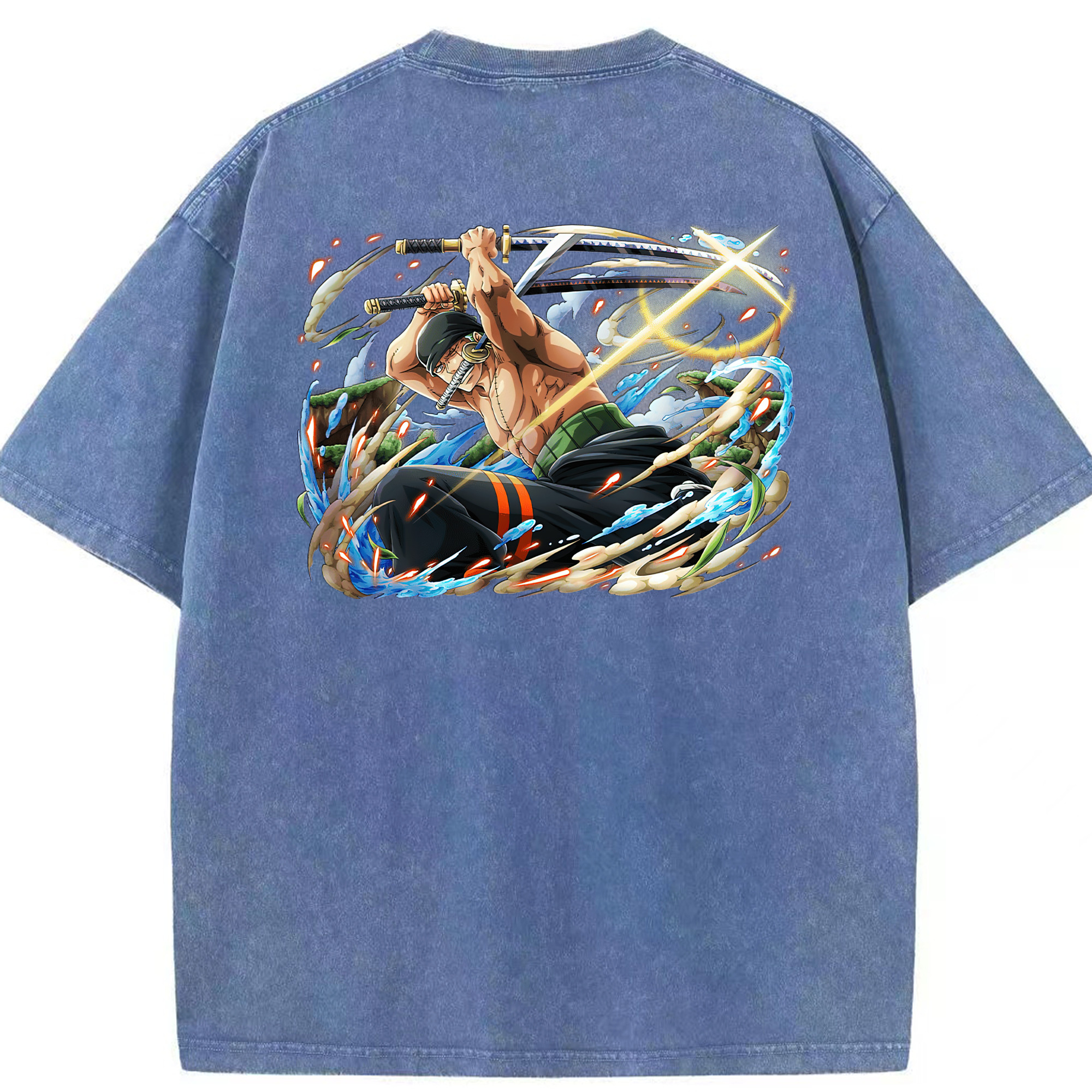 ワンピース ロロノア・ゾロ ONE PIECE Roronoa Zoro 綿100% ヴィンテージ風 半袖Tシャツ（背面プリント）