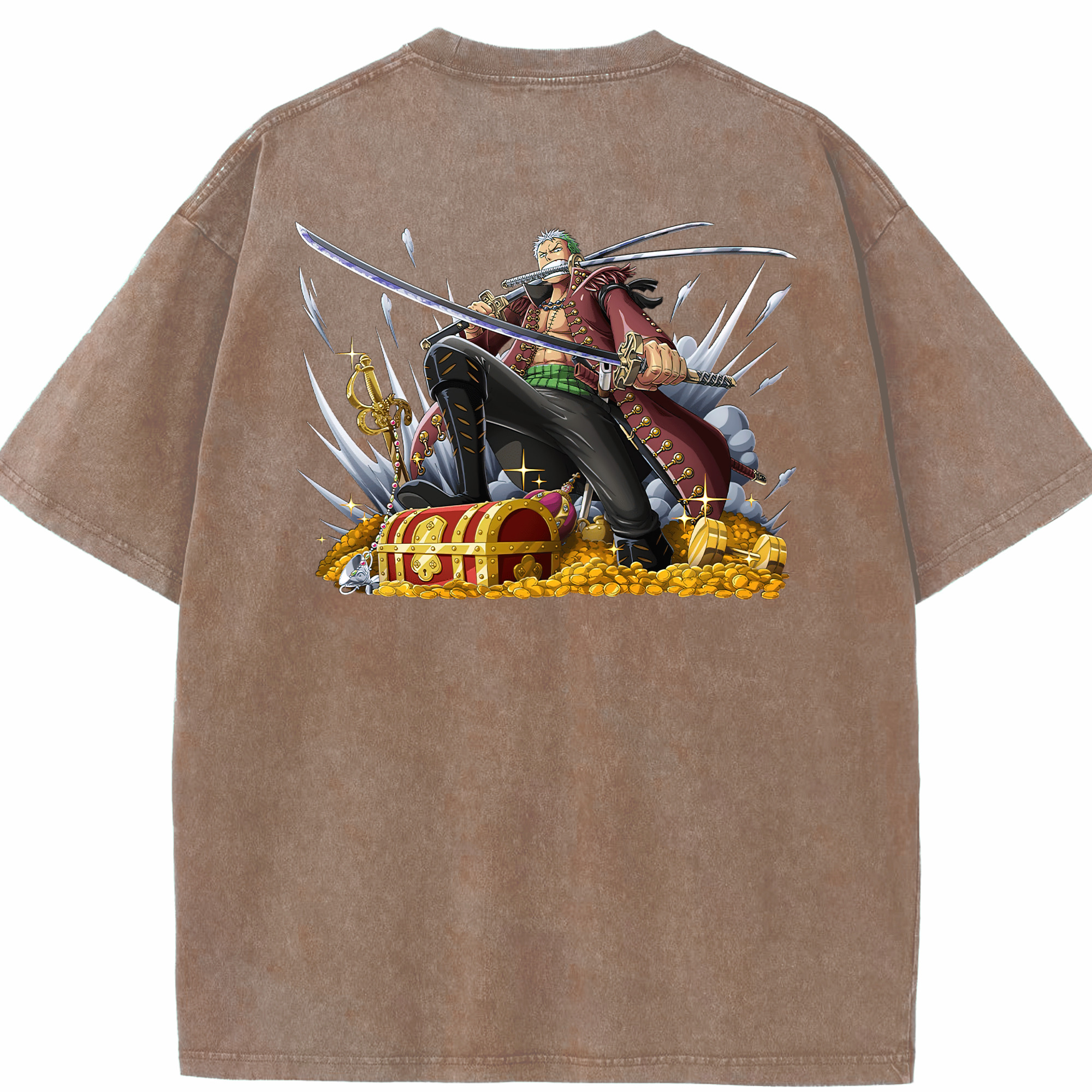 ワンピース ロロノア・ゾロ ONE PIECE Roronoa Zoro 綿100% ヴィンテージ風 半袖Tシャツ（背面プリント）