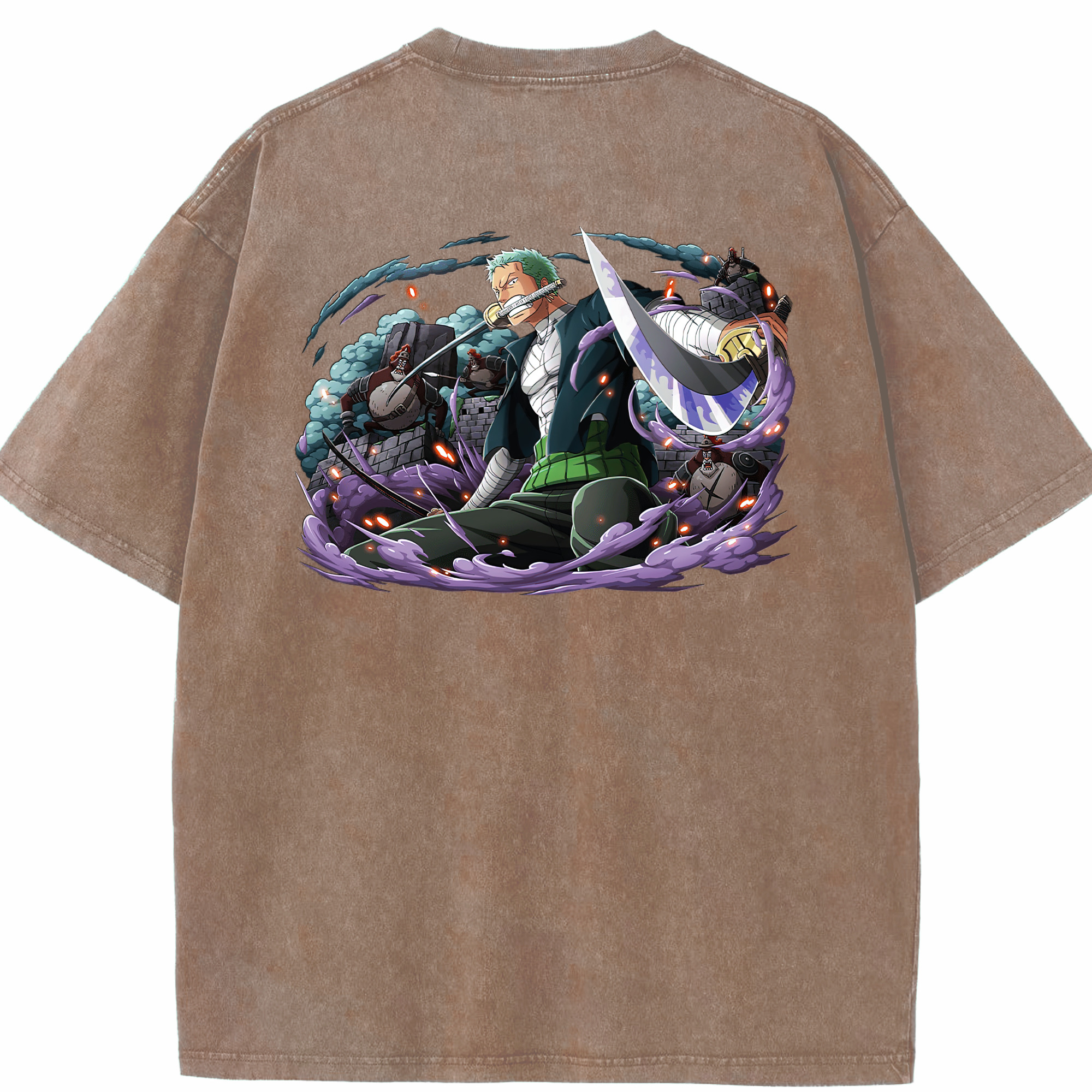 ワンピース ロロノア・ゾロ ONE PIECE Roronoa Zoro 綿100% ヴィンテージ風 半袖Tシャツ（背面プリント）