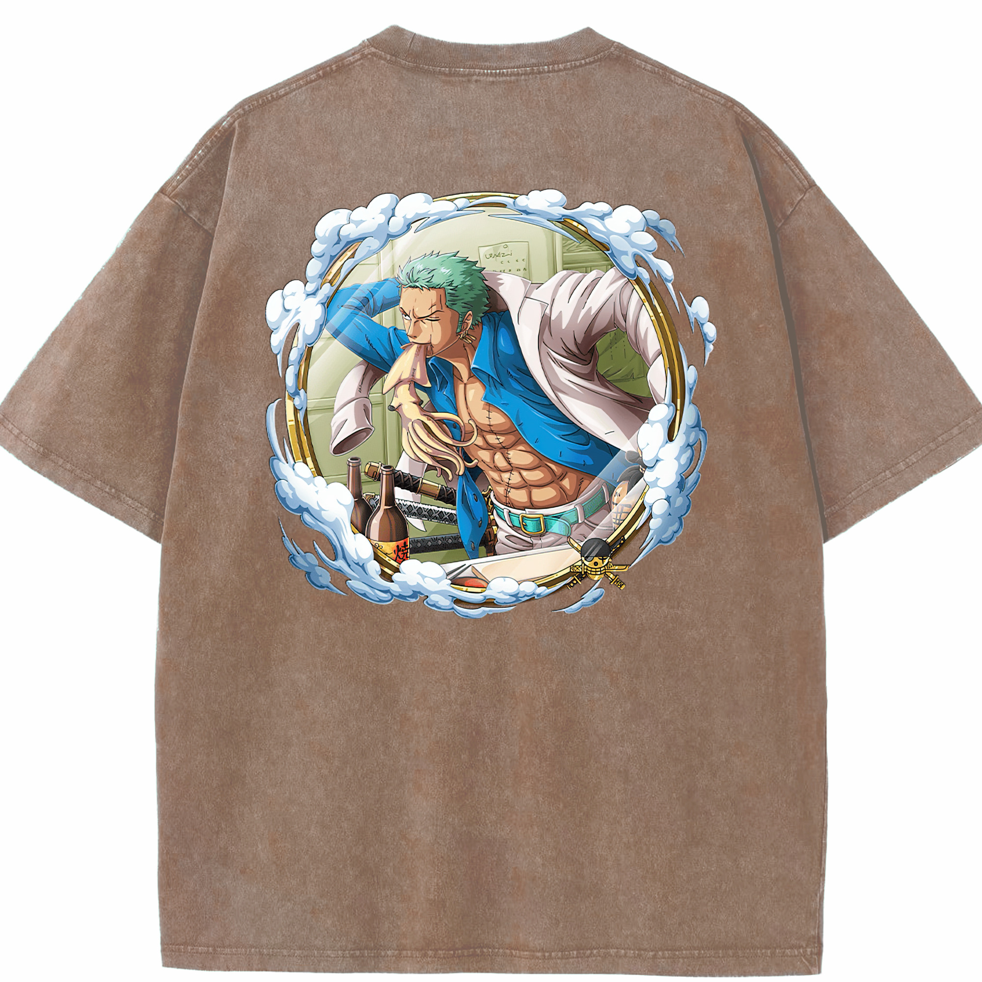 ワンピース ロロノア・ゾロ ONE PIECE Roronoa Zoro 綿100% ヴィンテージ風 半袖Tシャツ（背面プリント）