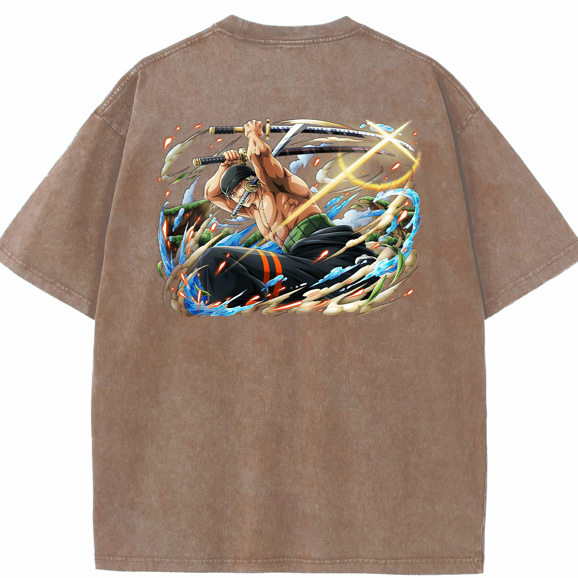 ワンピース ロロノア・ゾロ ONE PIECE Roronoa Zoro 綿100% ヴィンテージ風 半袖Tシャツ（背面プリント）