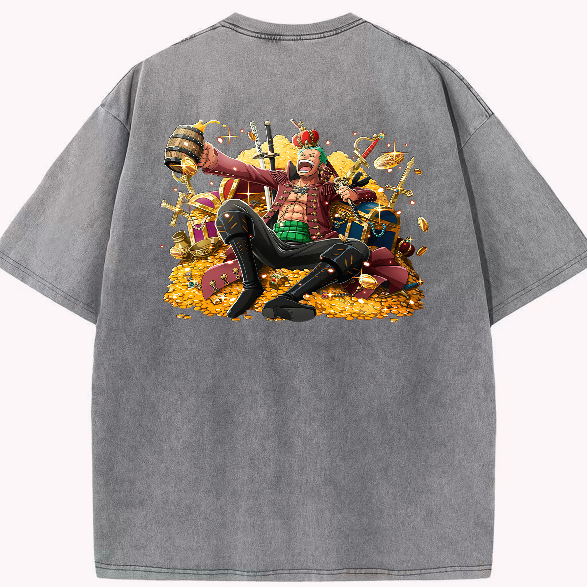 ワンピース ロロノア・ゾロ ONE PIECE Roronoa Zoro 綿100% ヴィンテージ風 半袖Tシャツ（背面プリント）