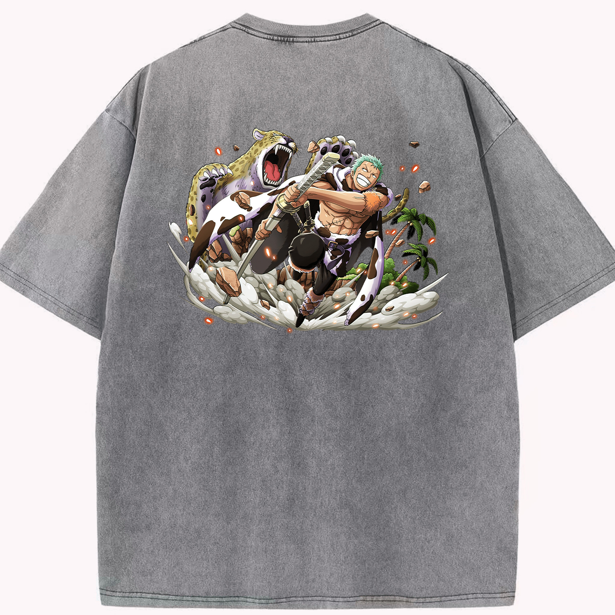 ワンピース ロロノア・ゾロ ONE PIECE Roronoa Zoro 綿100% ヴィンテージ風 半袖Tシャツ（背面プリント）