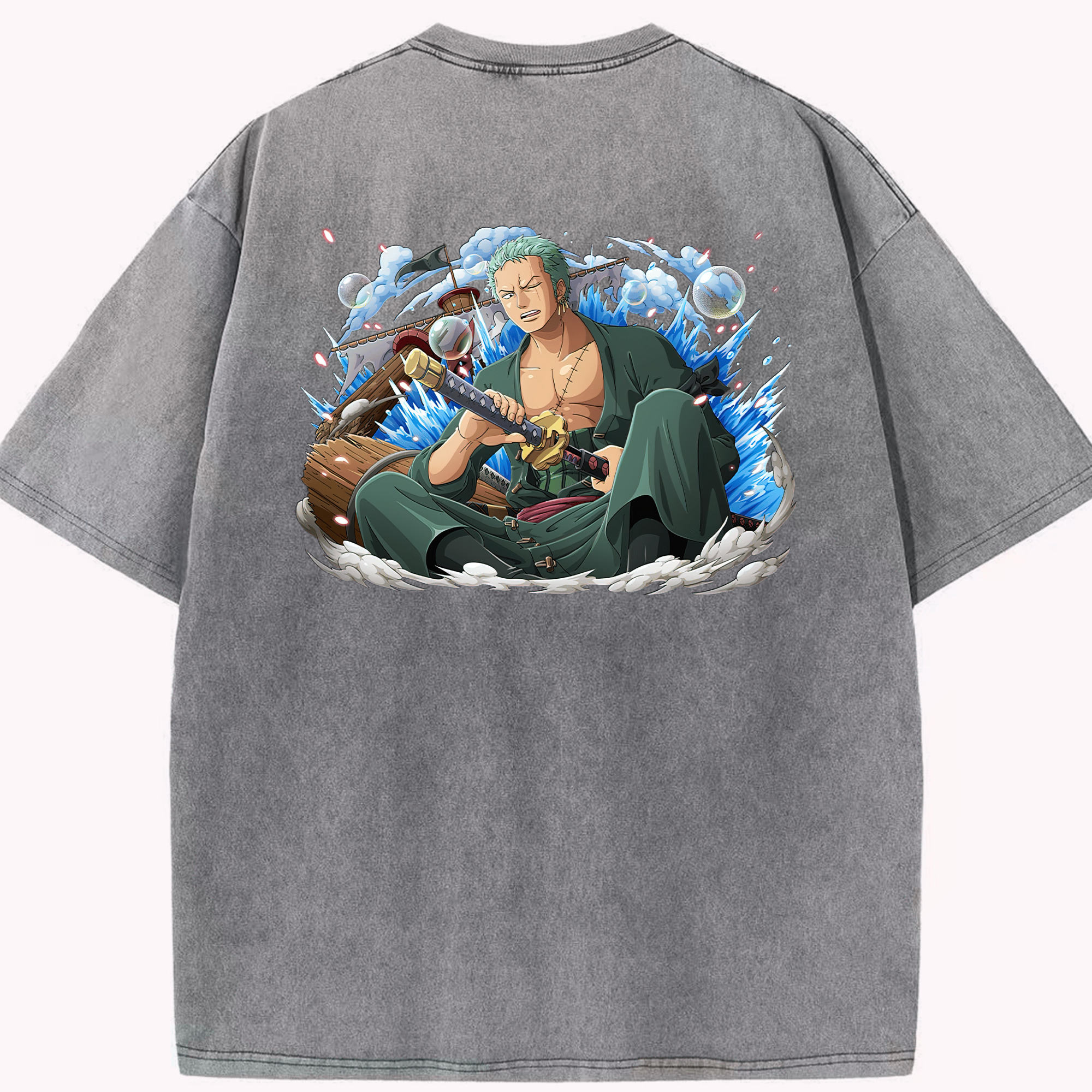 ワンピース ロロノア・ゾロ ONE PIECE Roronoa Zoro 綿100% ヴィンテージ風 半袖Tシャツ（背面プリント）