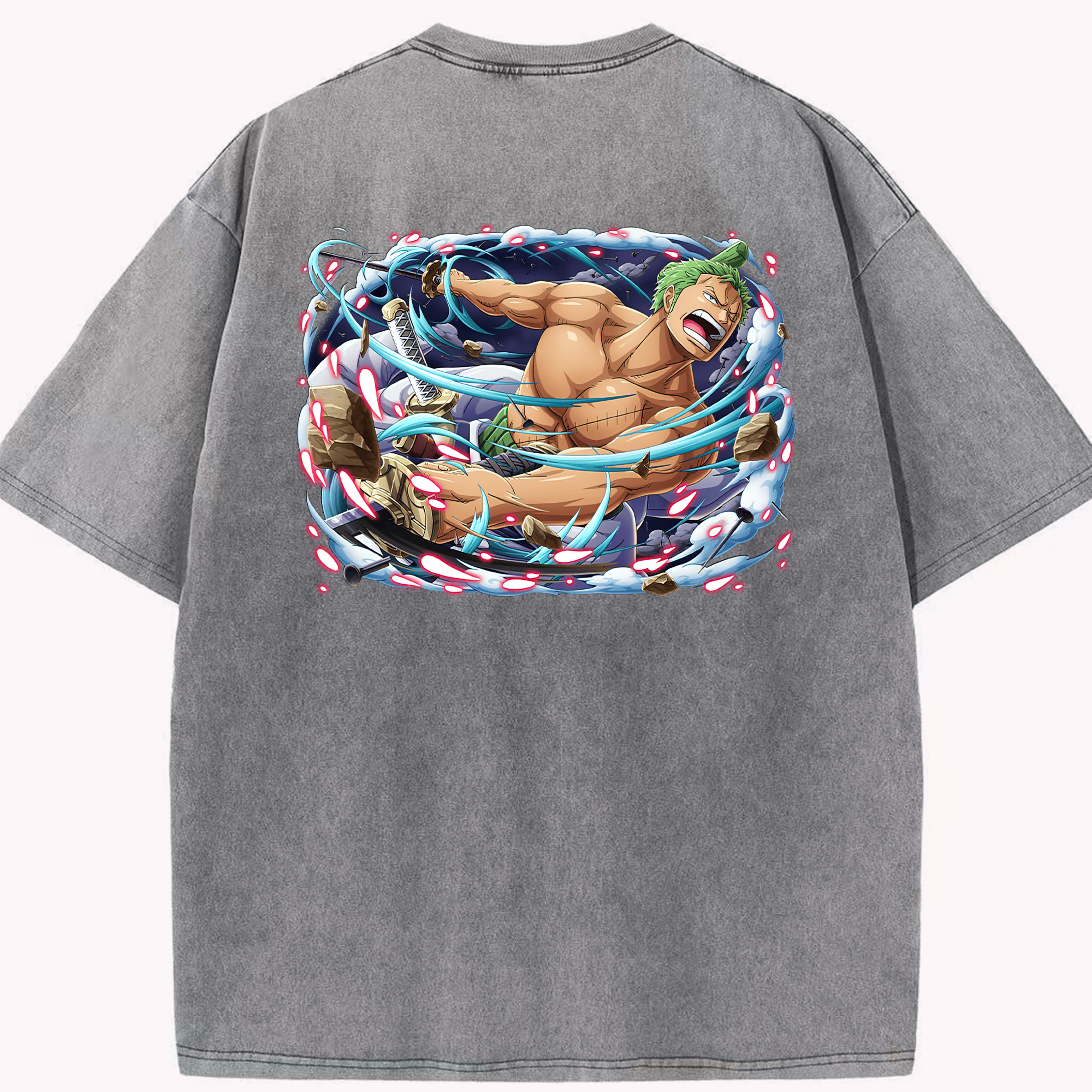 ワンピース ロロノア・ゾロ ONE PIECE Roronoa Zoro 綿100% ヴィンテージ風 半袖Tシャツ（背面プリント）