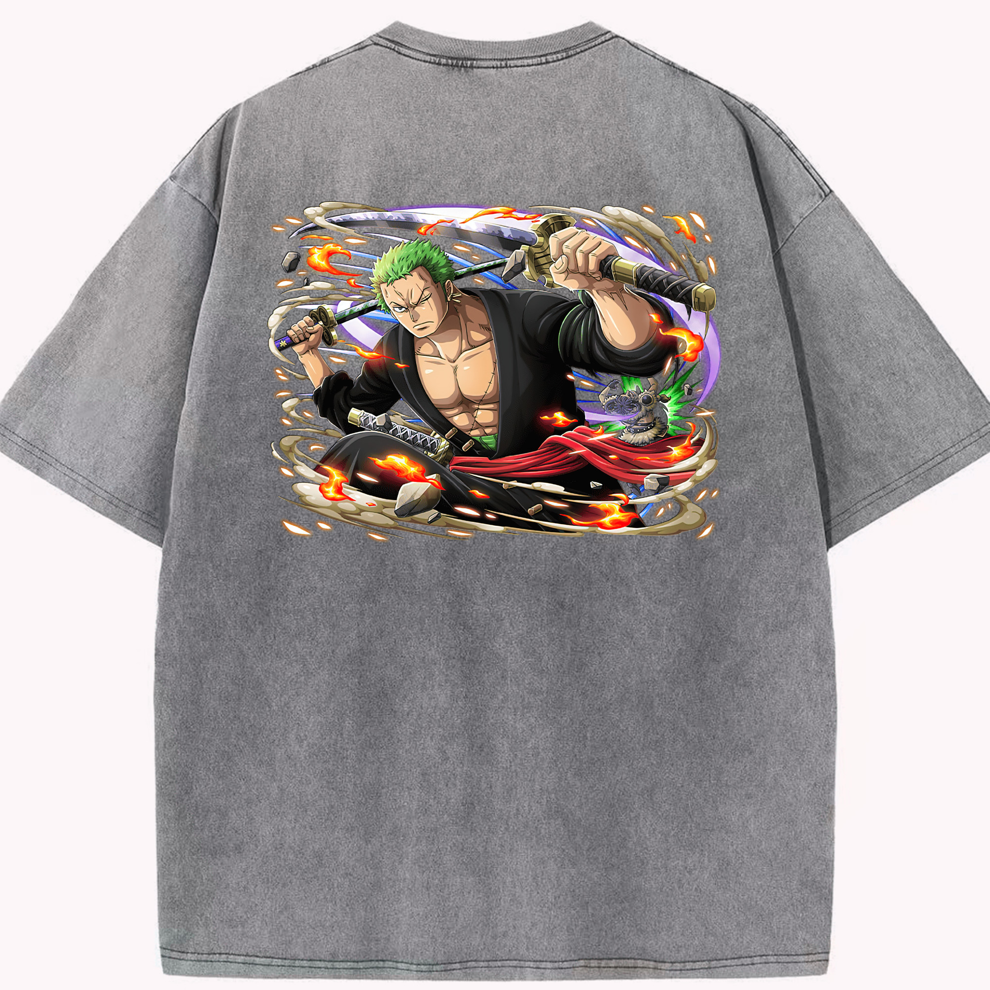ワンピース ロロノア・ゾロ ONE PIECE Roronoa Zoro 綿100% ヴィンテージ風 半袖Tシャツ（背面プリント）
