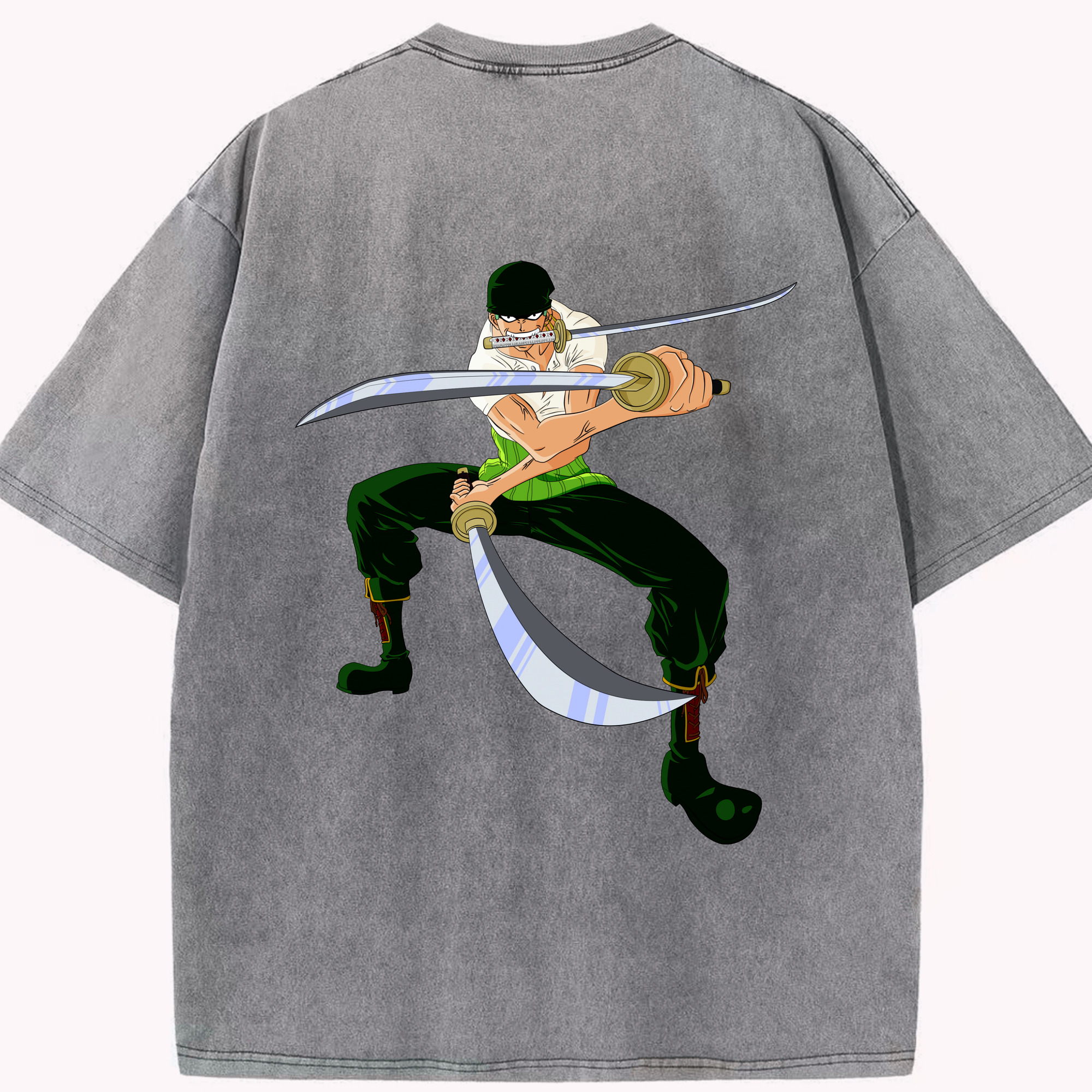 ワンピース ロロノア・ゾロ ONE PIECE Roronoa Zoro 綿100% ヴィンテージ風 半袖Tシャツ（背面プリント）