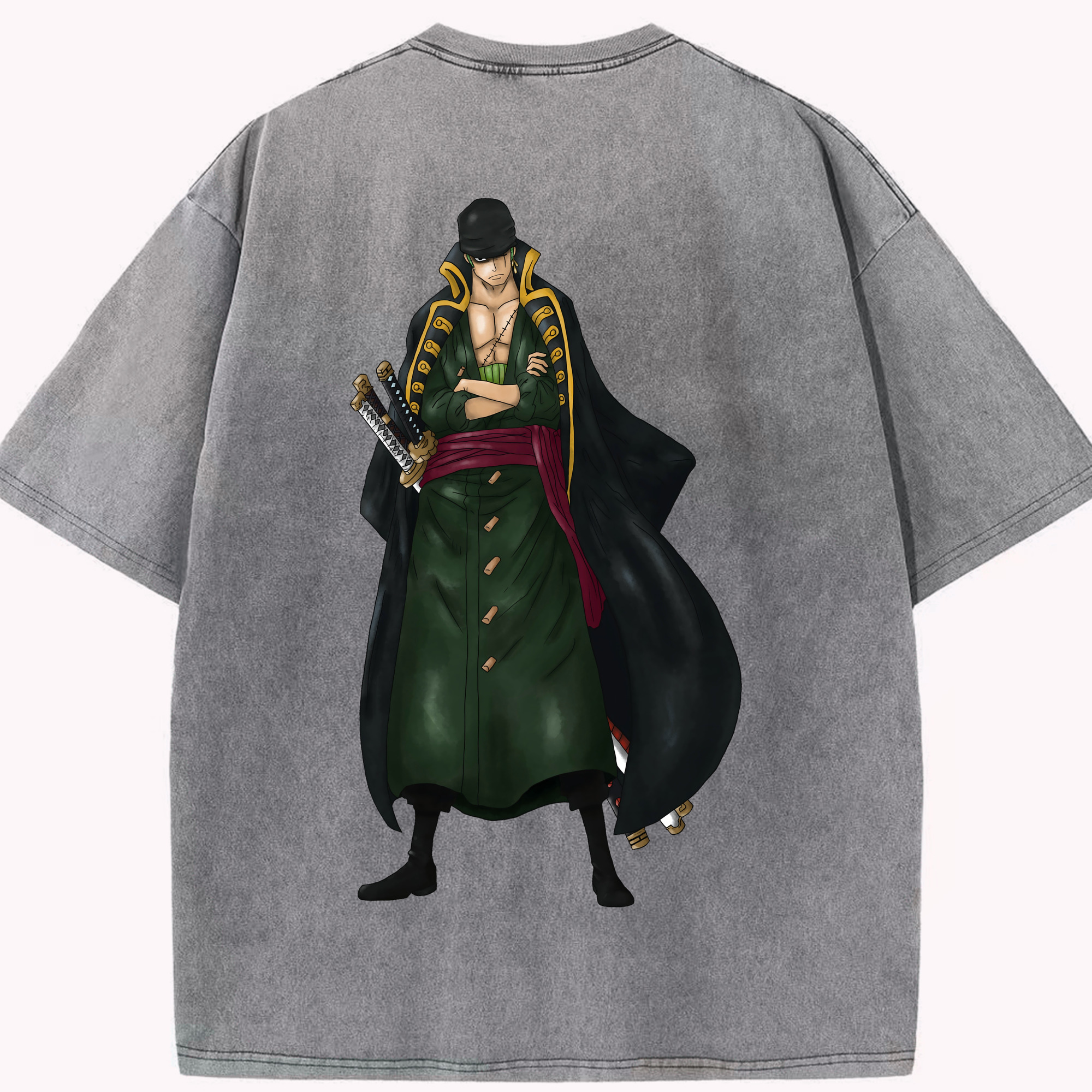 ワンピース ロロノア・ゾロ ONE PIECE Roronoa Zoro 綿100% ヴィンテージ風 半袖Tシャツ（背面プリント）